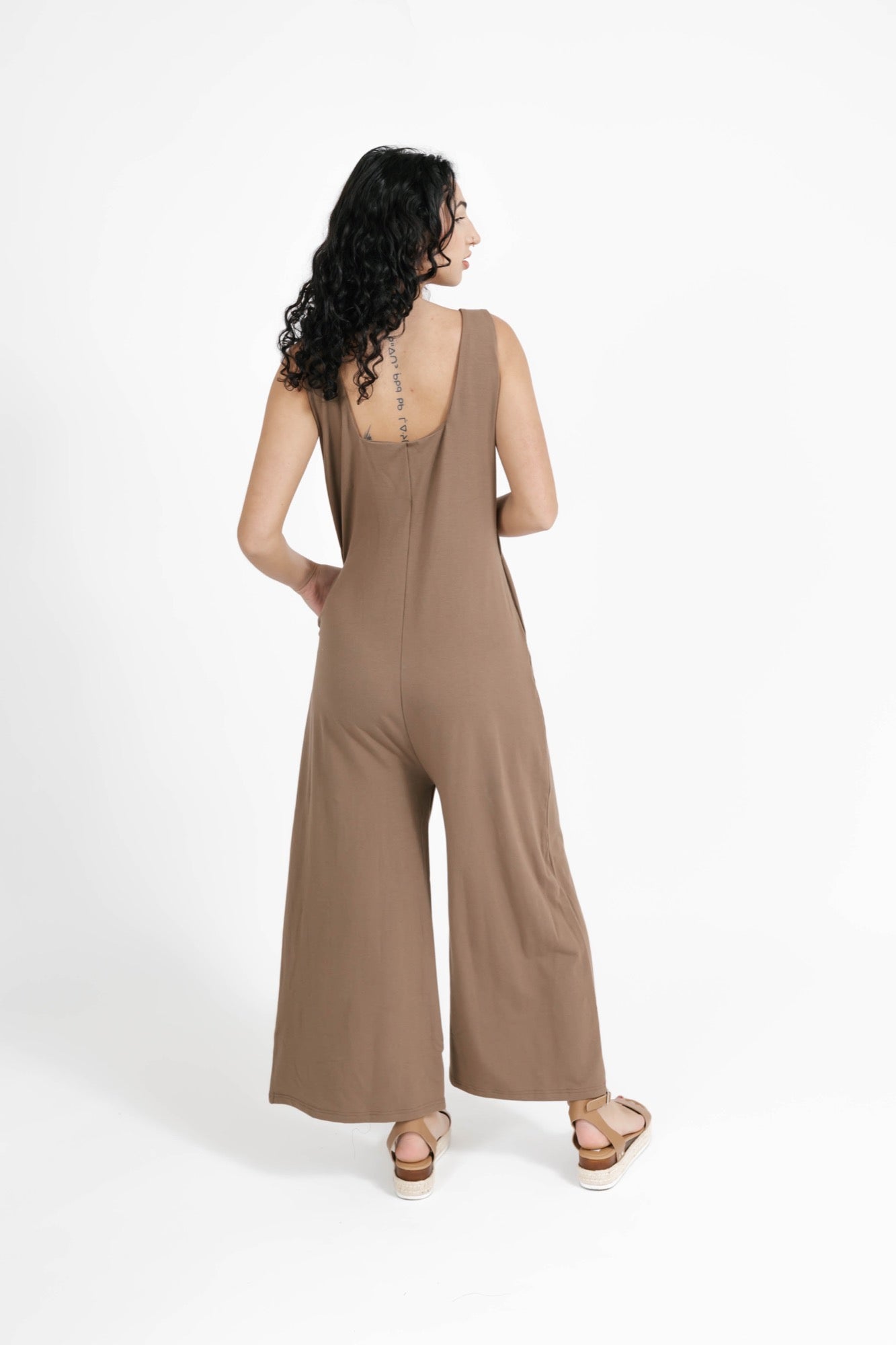 Marion Wide Leg Romper in Cafe Au Yay