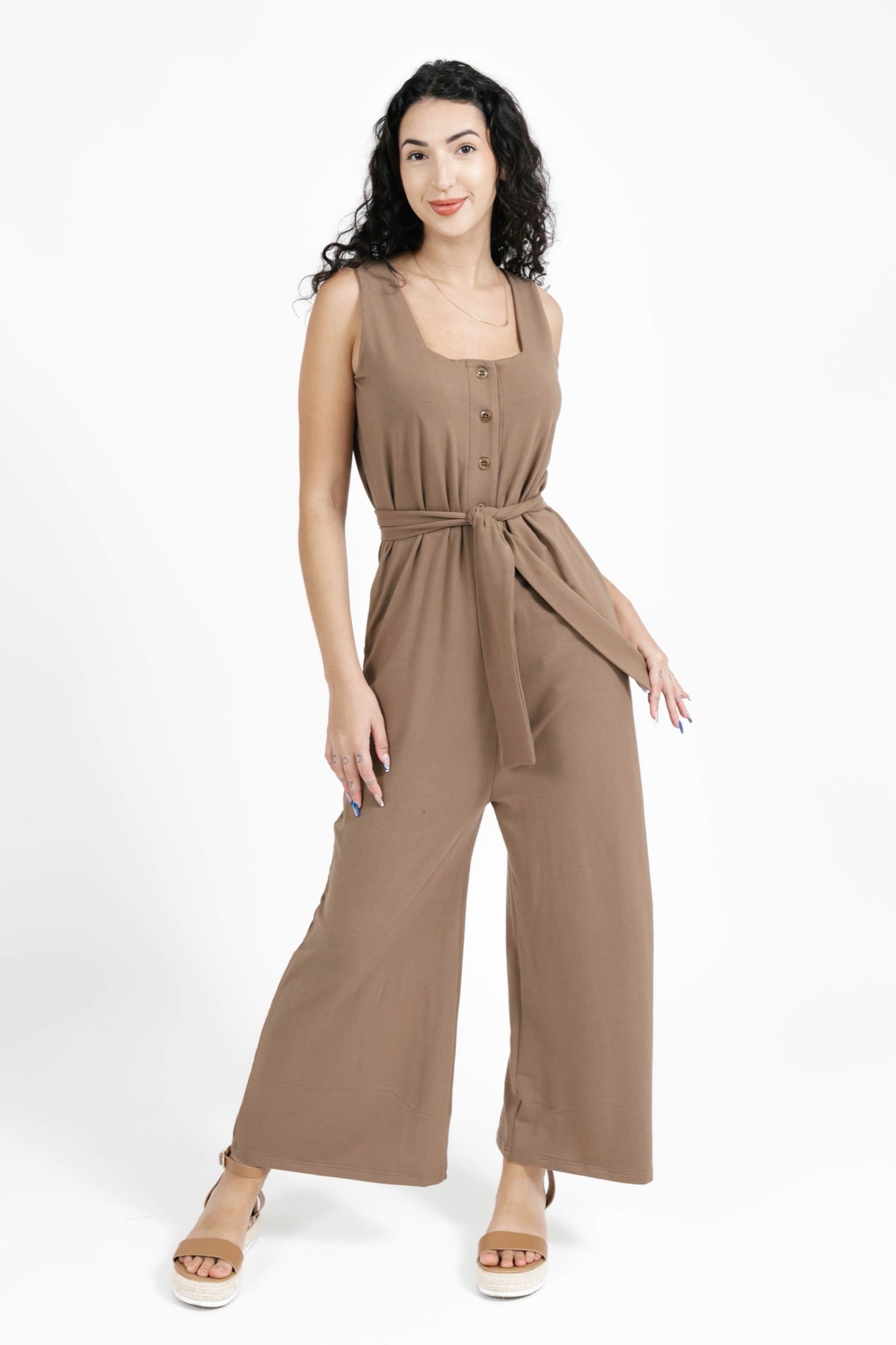 Marion Wide Leg Romper in Cafe Au Yay