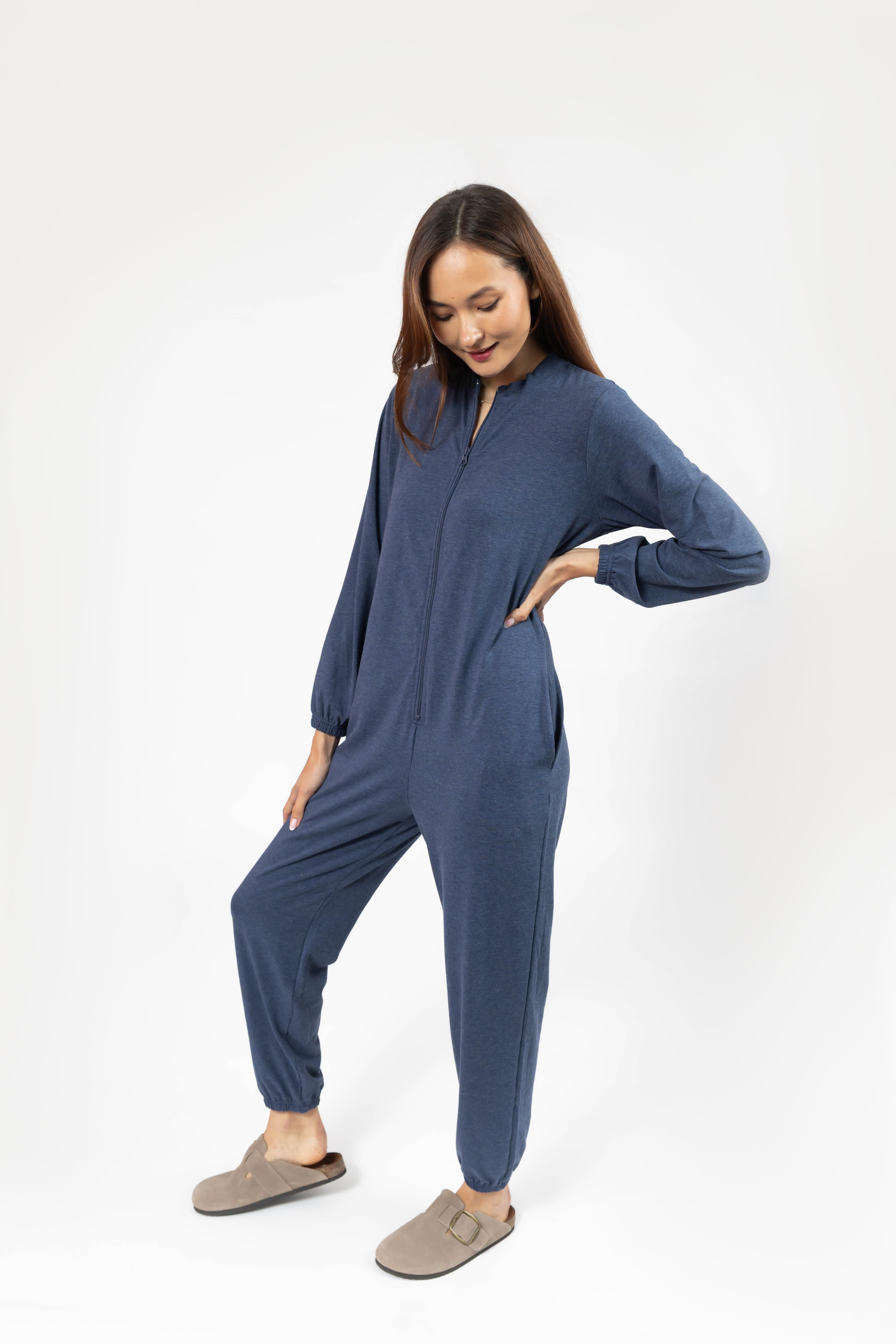 Matilda Zip Up Romper in Heather Lake