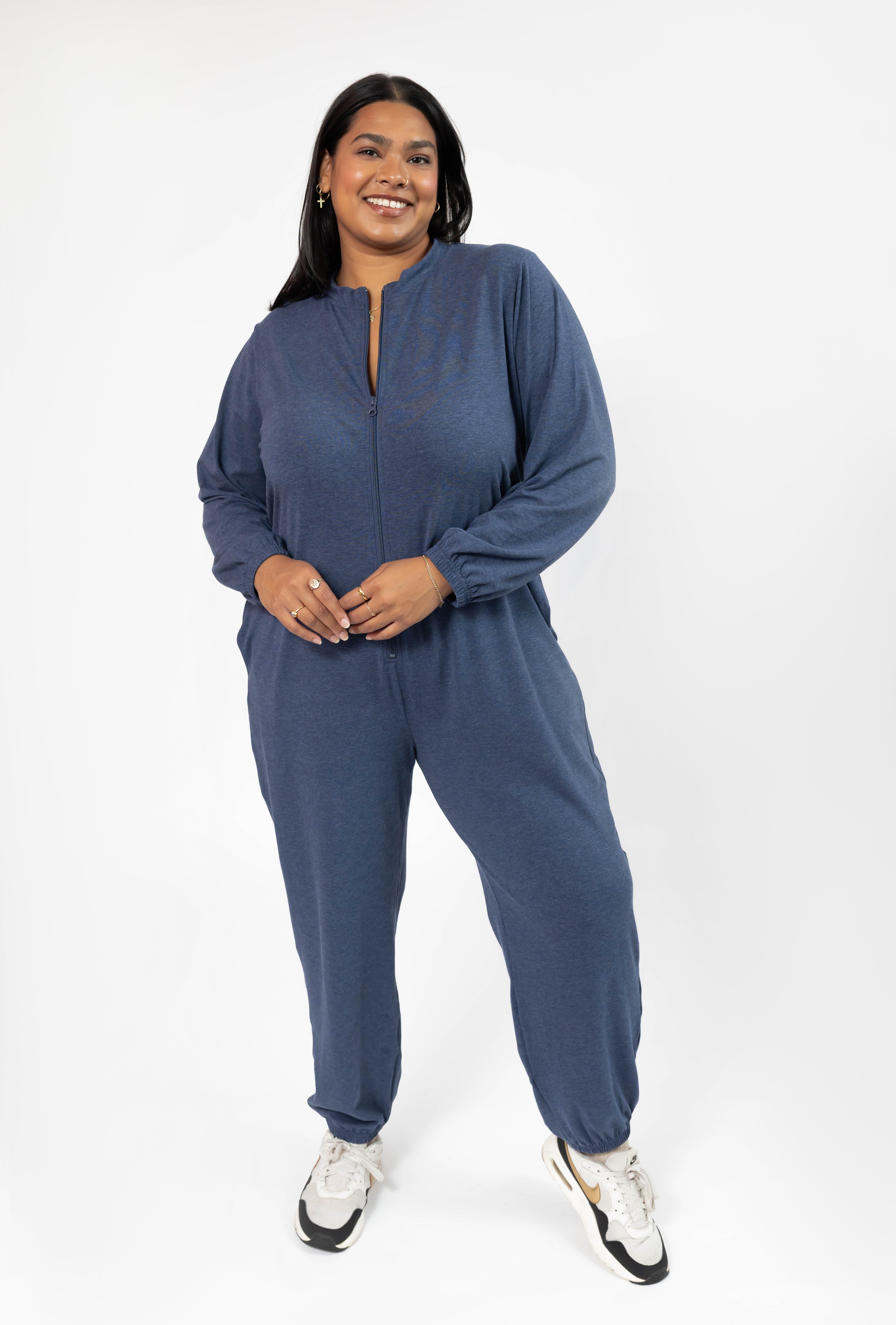 Matilda Zip Up Romper in Heather Lake