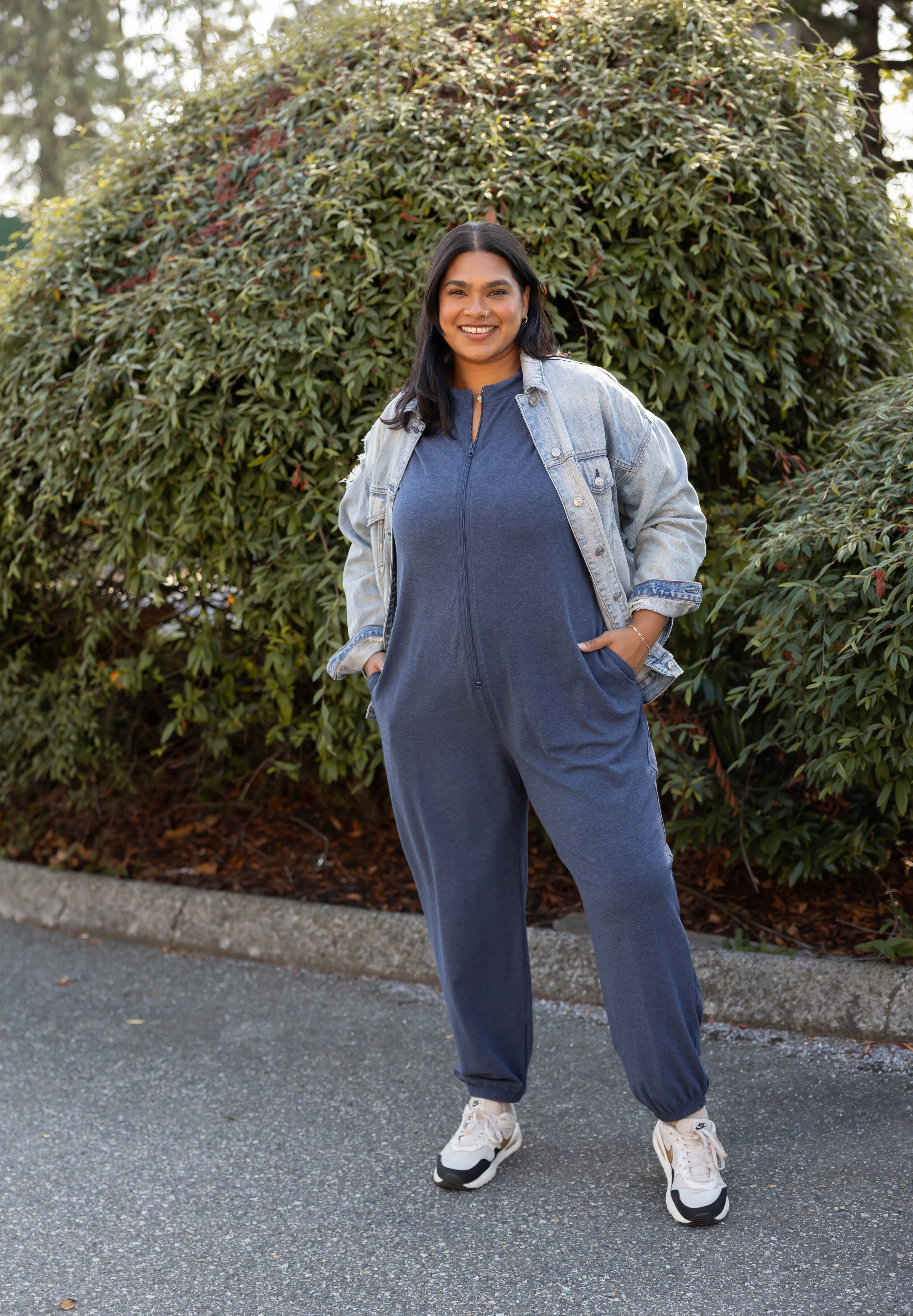 Matilda Zip Up Romper in Heather Lake