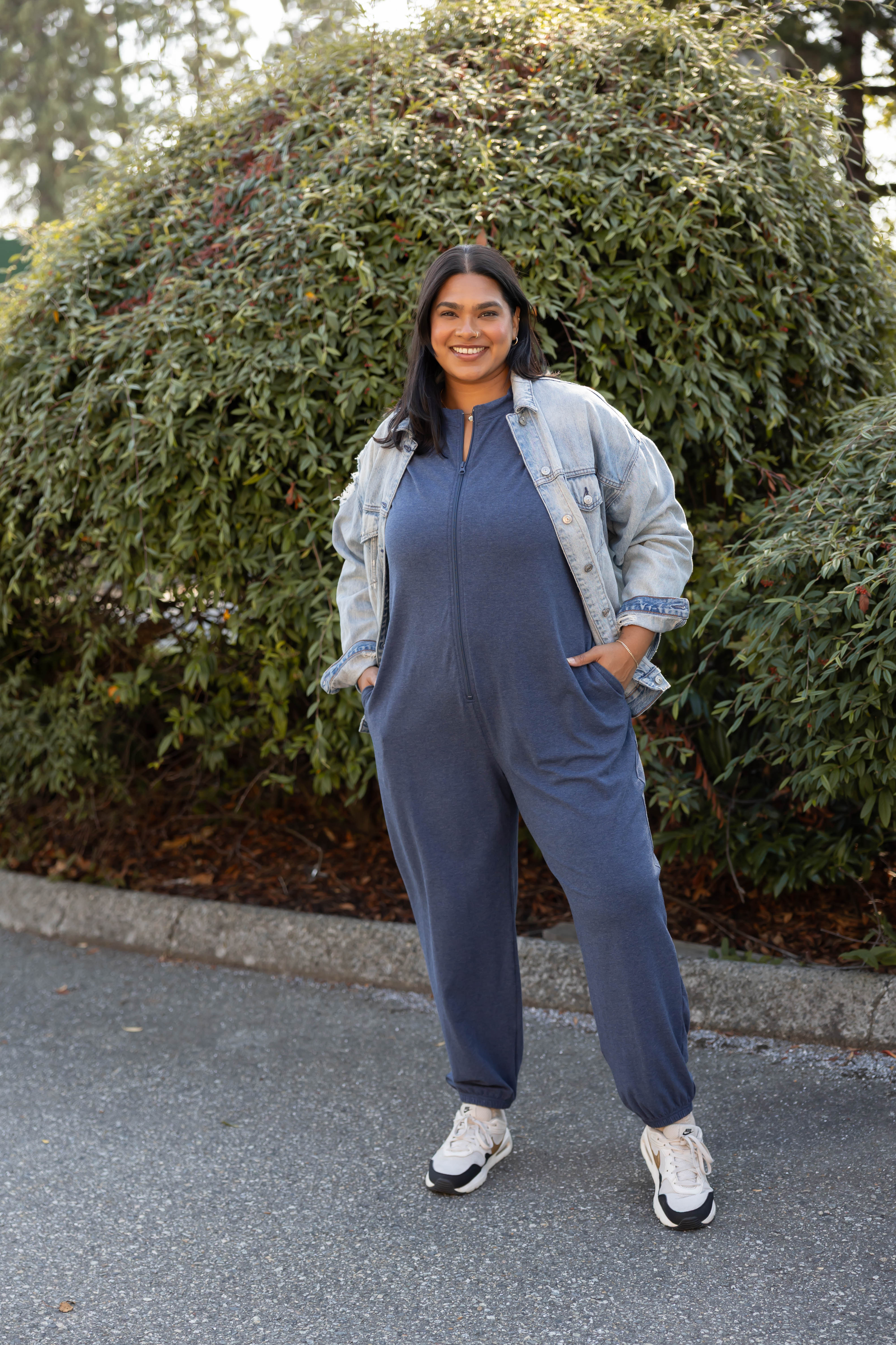 Matilda Zip Up Romper in Heather Lake