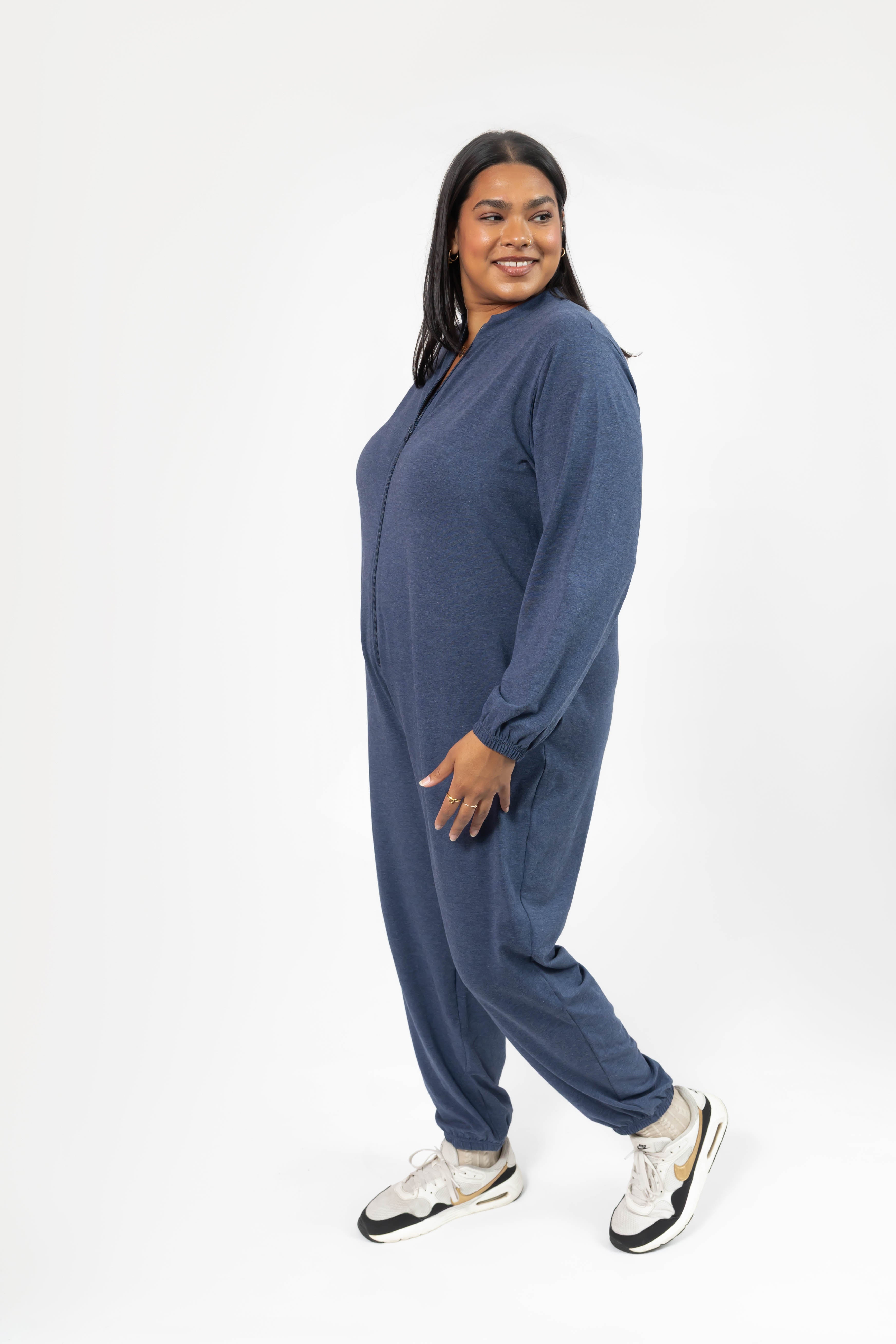 Matilda Zip Up Romper in Heather Lake