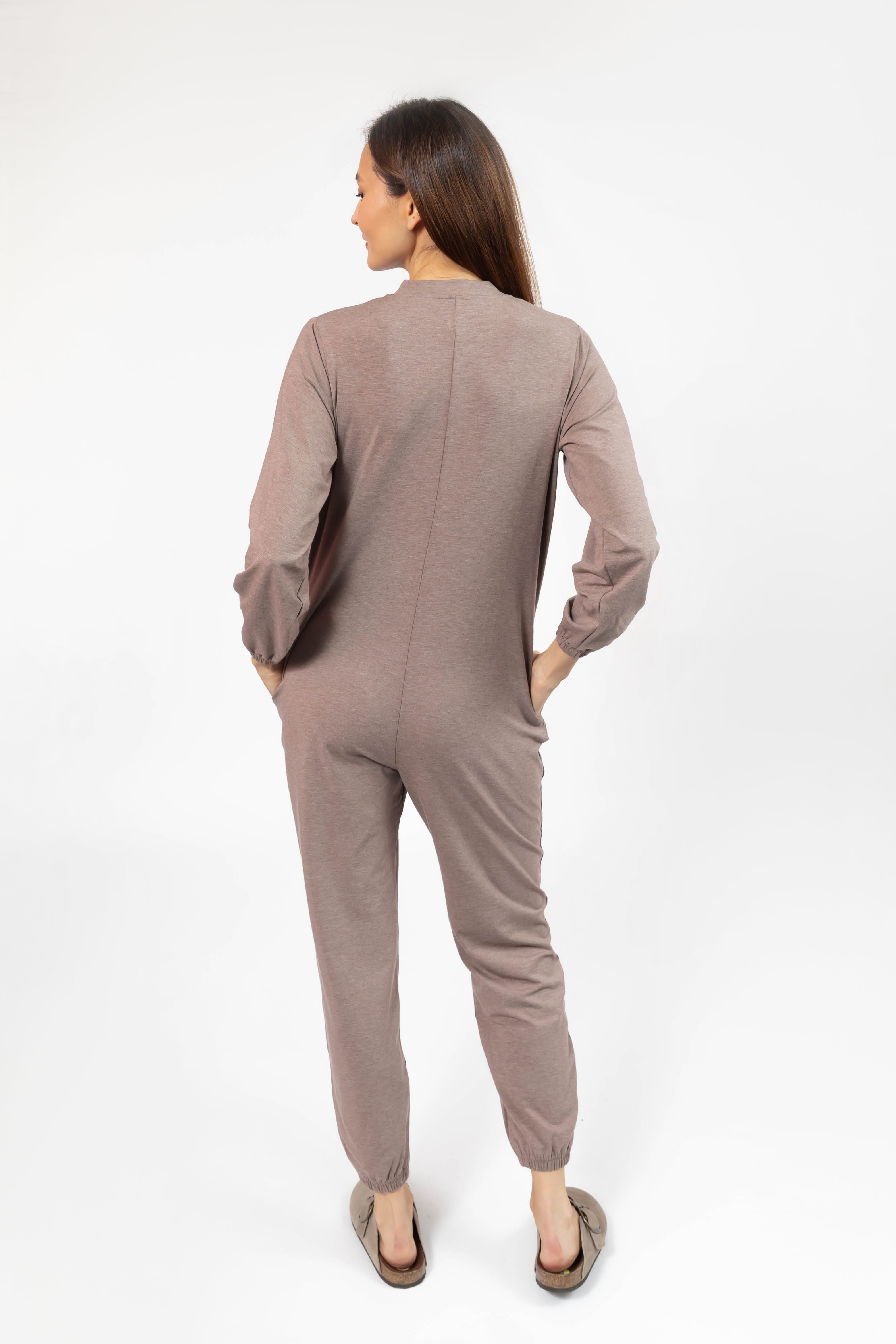 Matilda Zip Up Romper in Mocha Brown