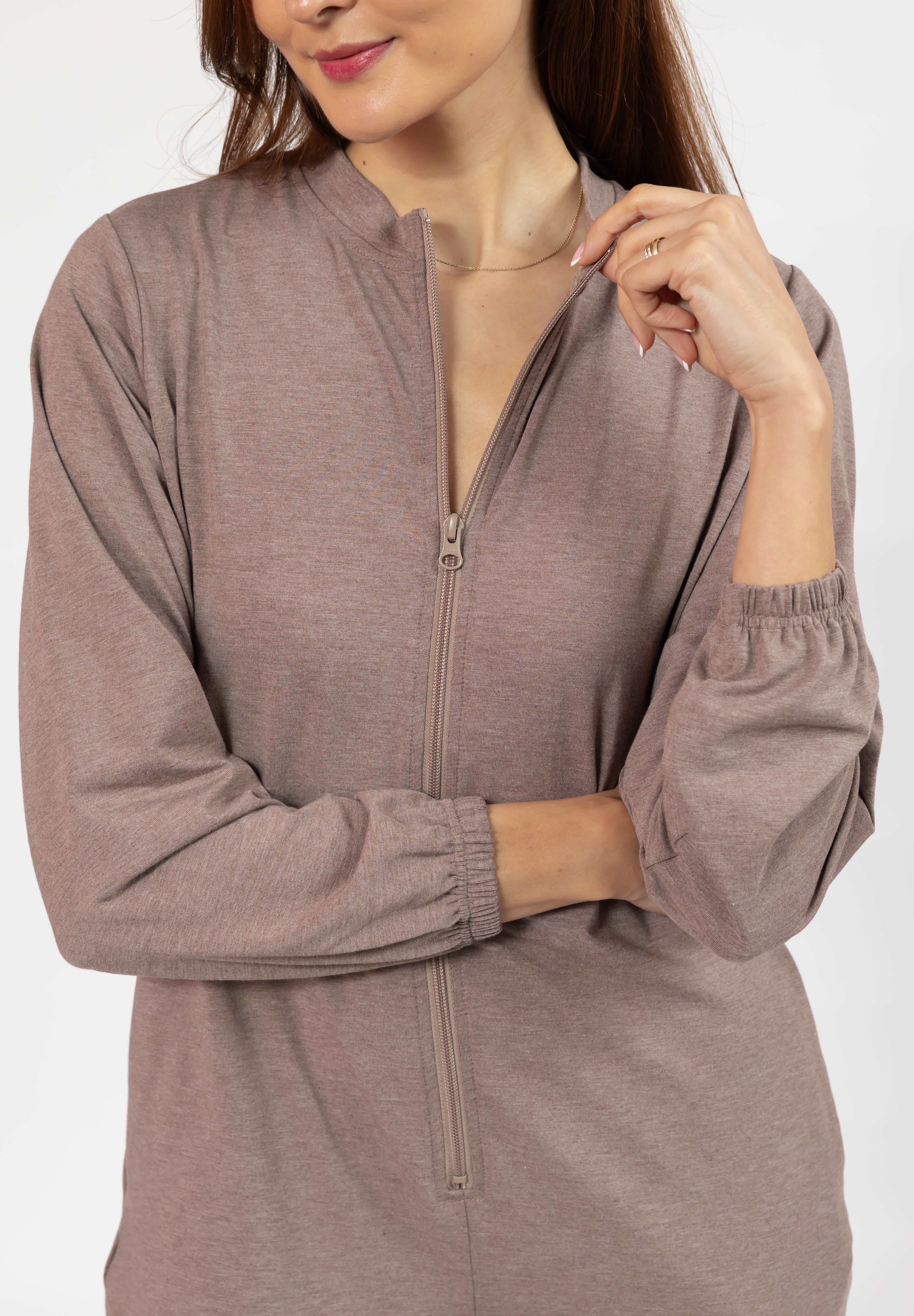 Matilda Zip Up Romper in Mocha Brown