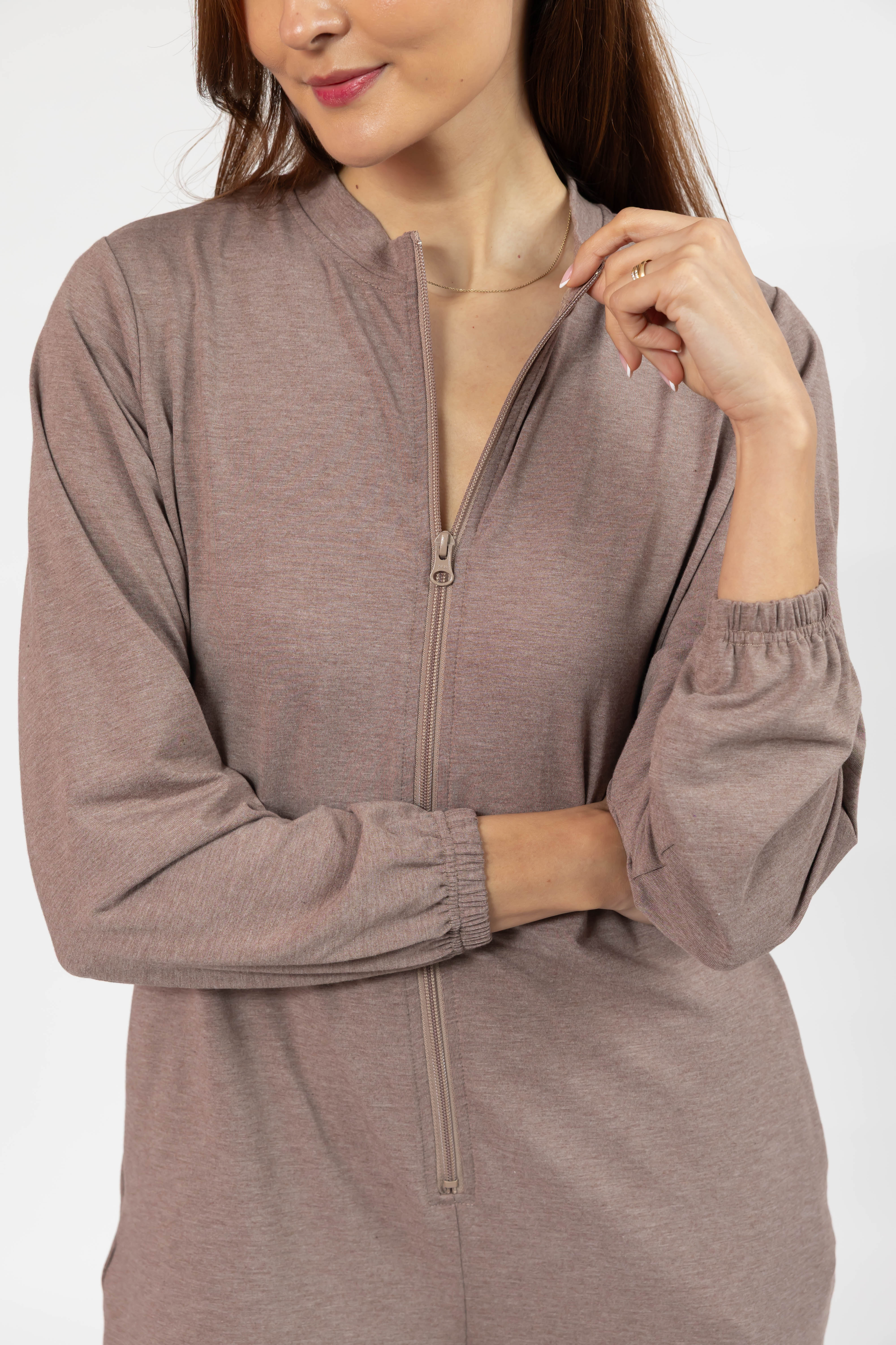 Matilda Zip Up Romper in Mocha Brown