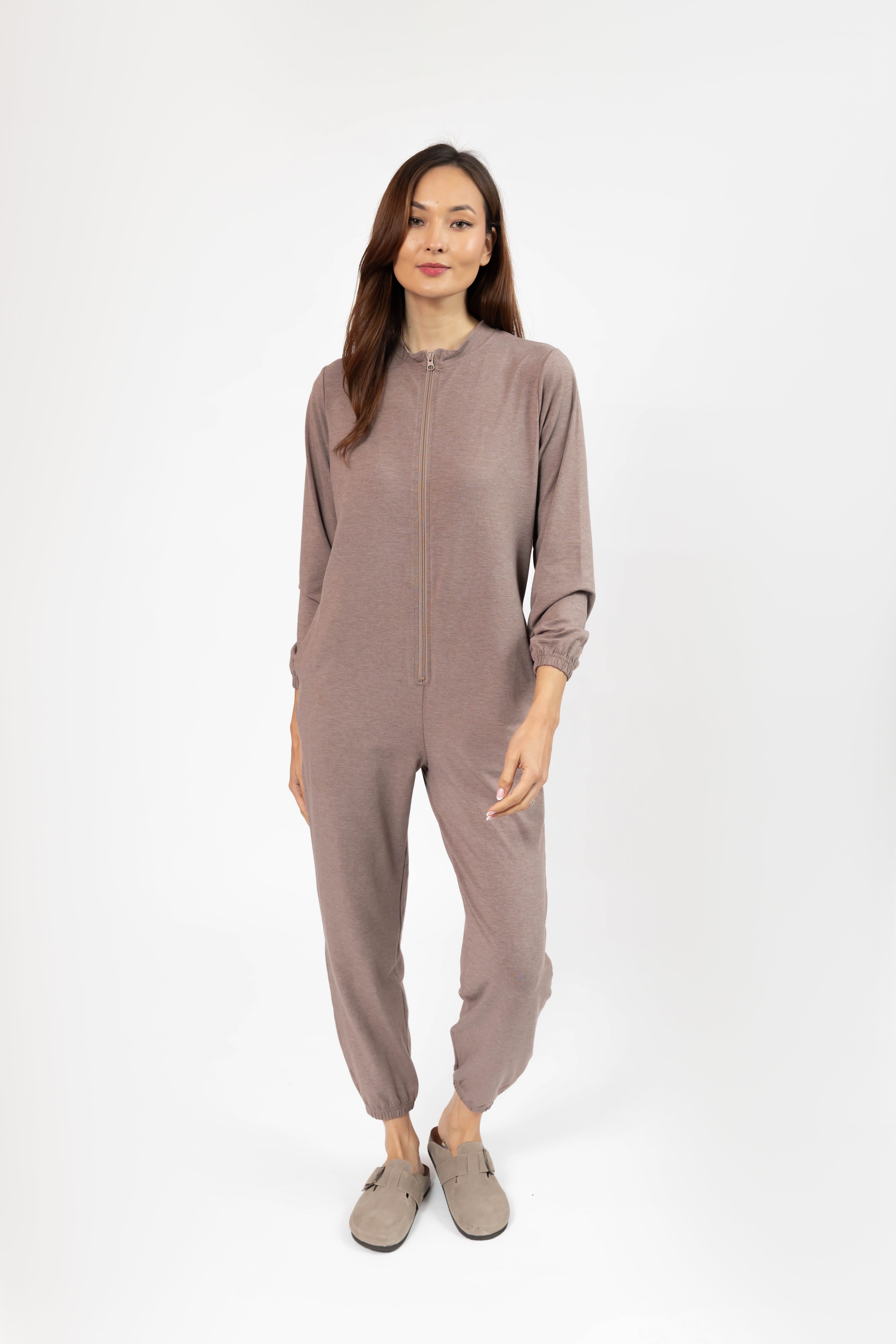 Matilda Zip Up Romper in Mocha Brown