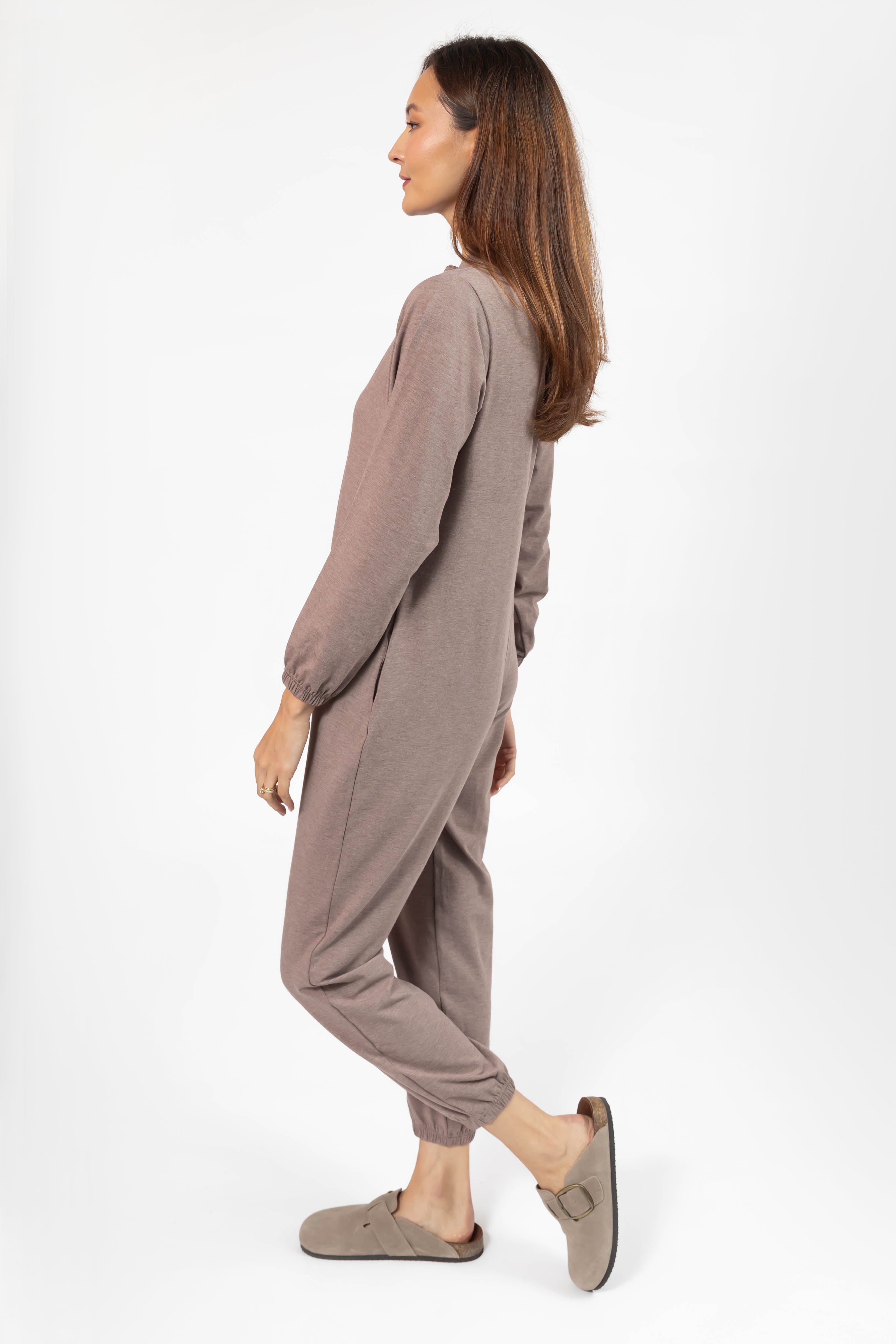 Matilda Zip Up Romper in Mocha Brown