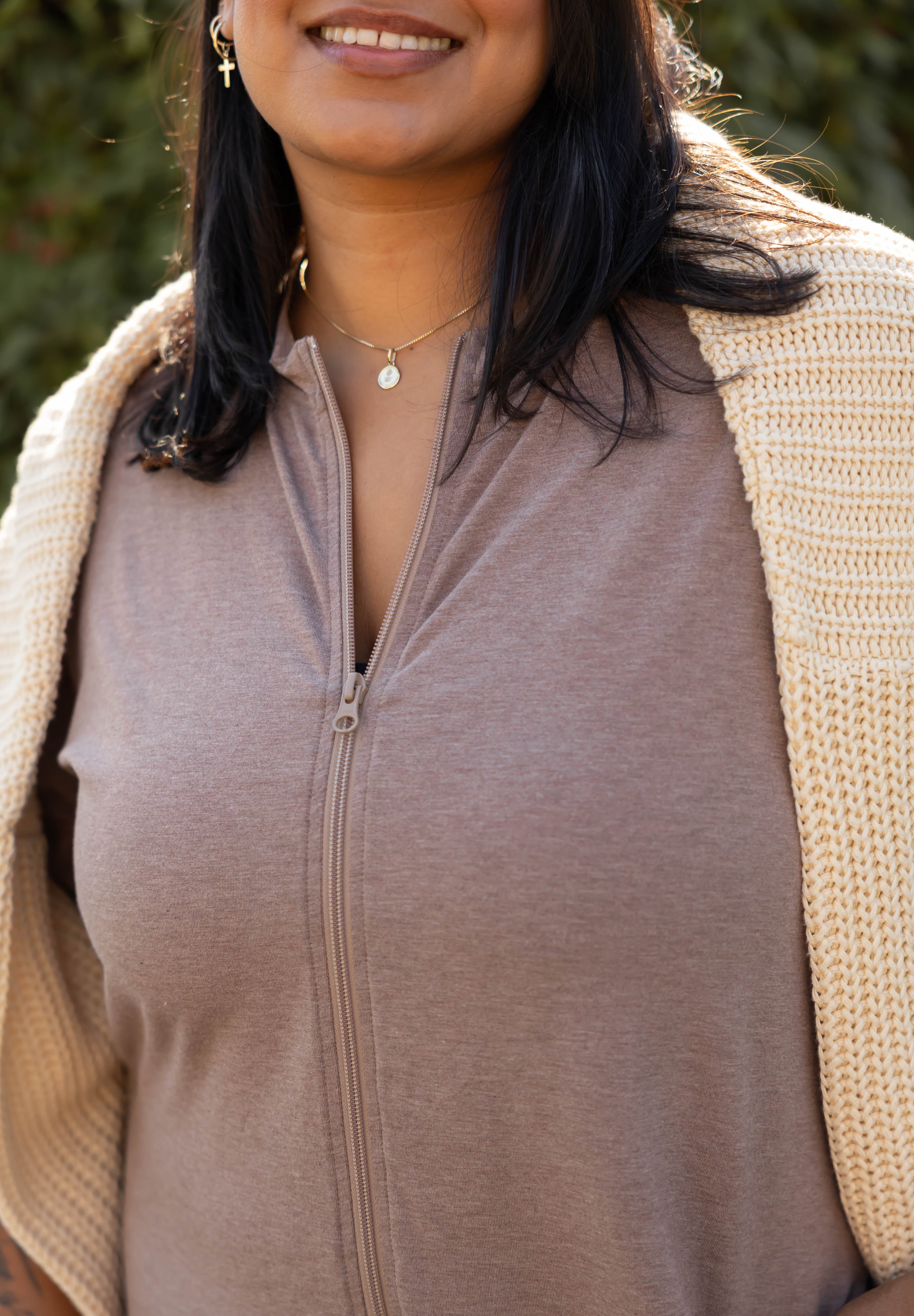 Matilda Zip Up Romper in Mocha Brown