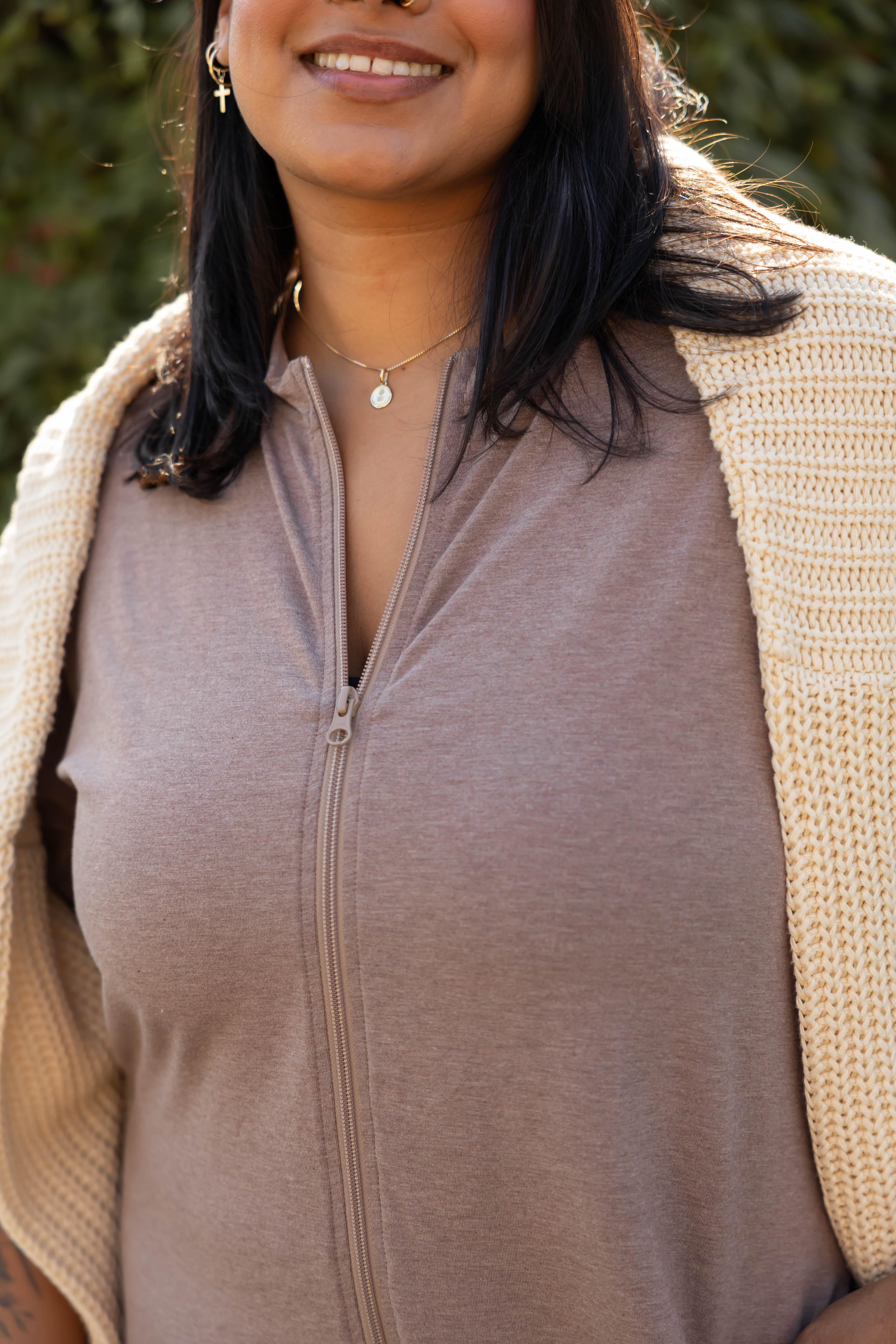 Matilda Zip Up Romper in Mocha Brown