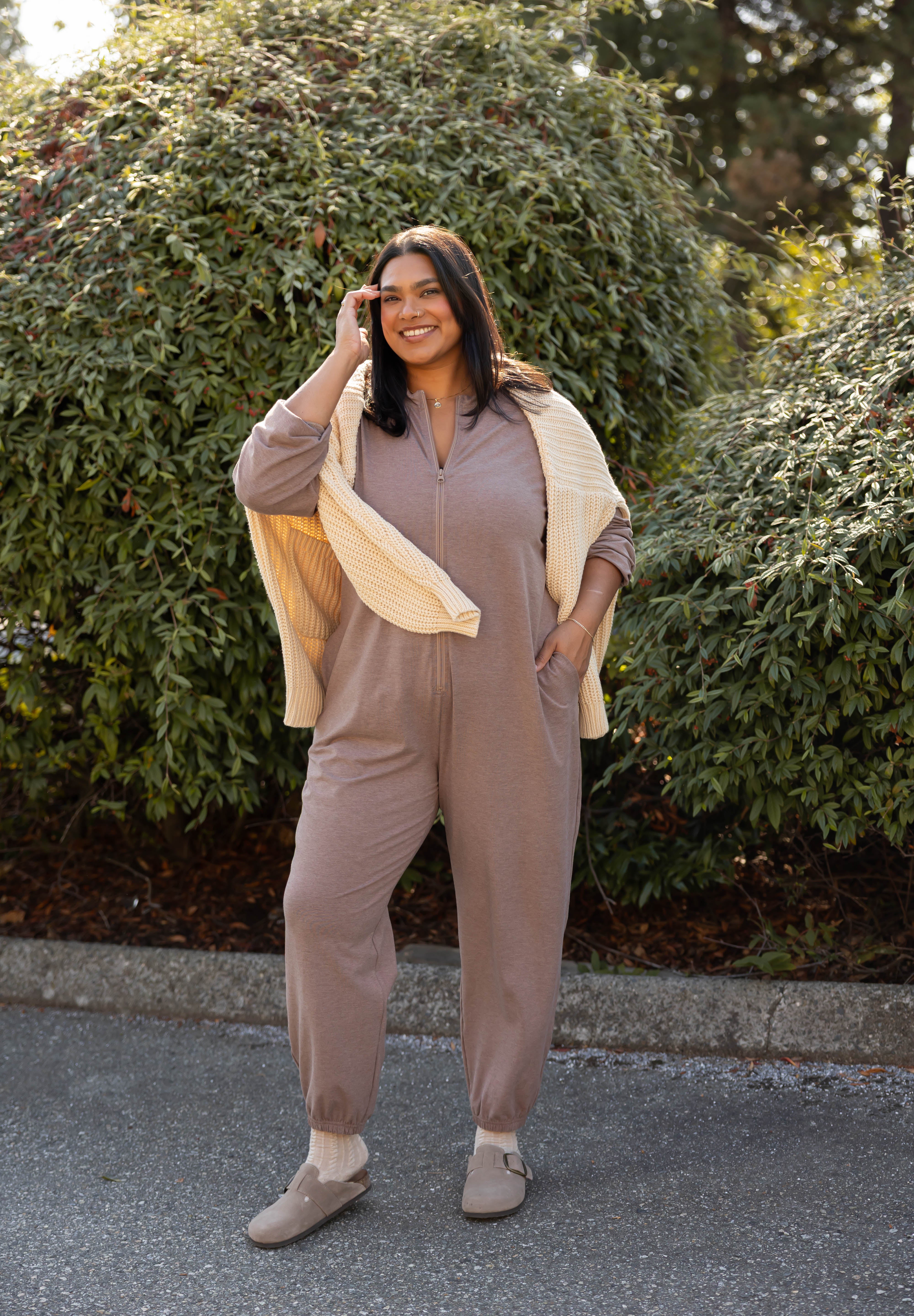 Matilda Zip Up Romper in Mocha Brown