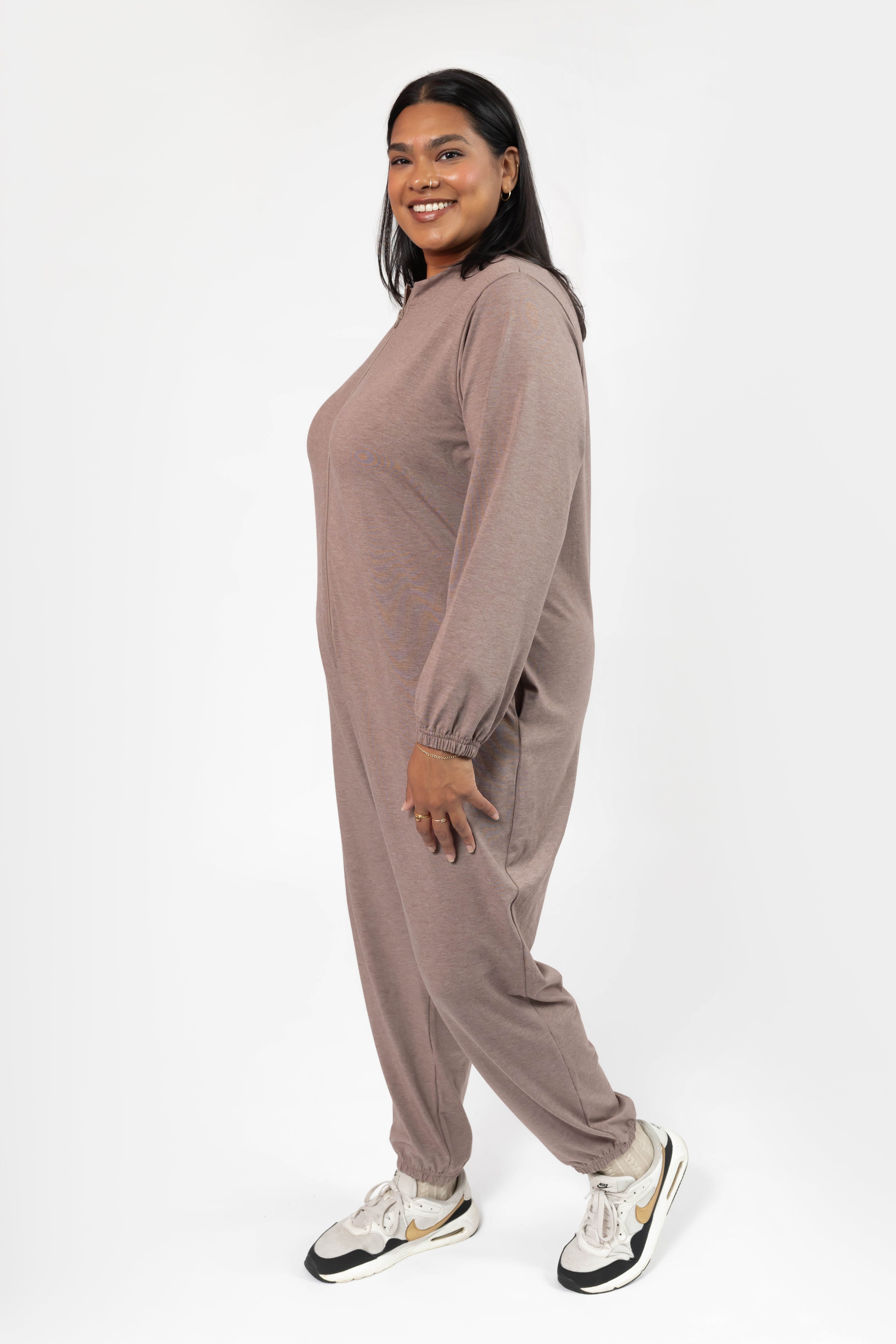 Matilda Zip Up Romper in Mocha Brown