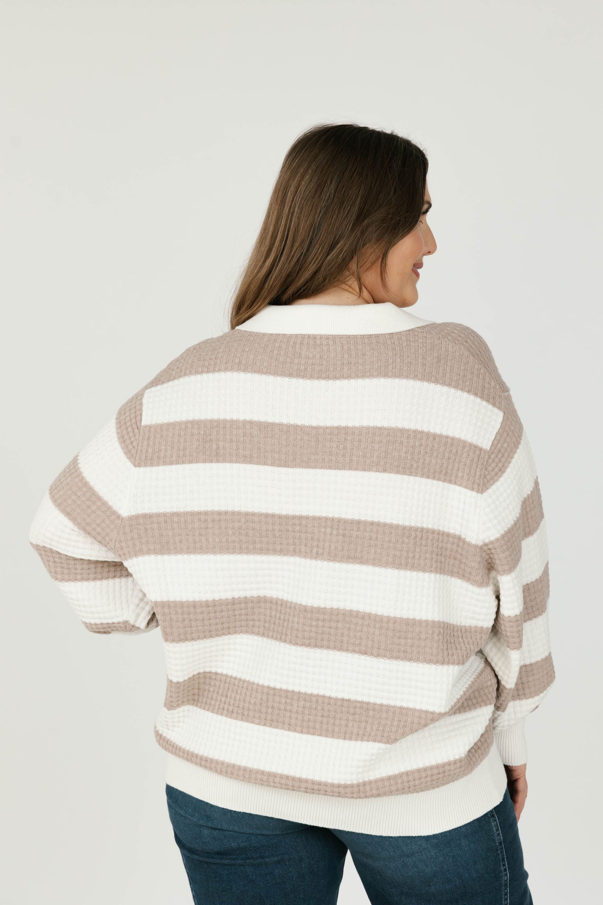 Megan Waffle Sweater in Oatmeal/Ivory Stripe