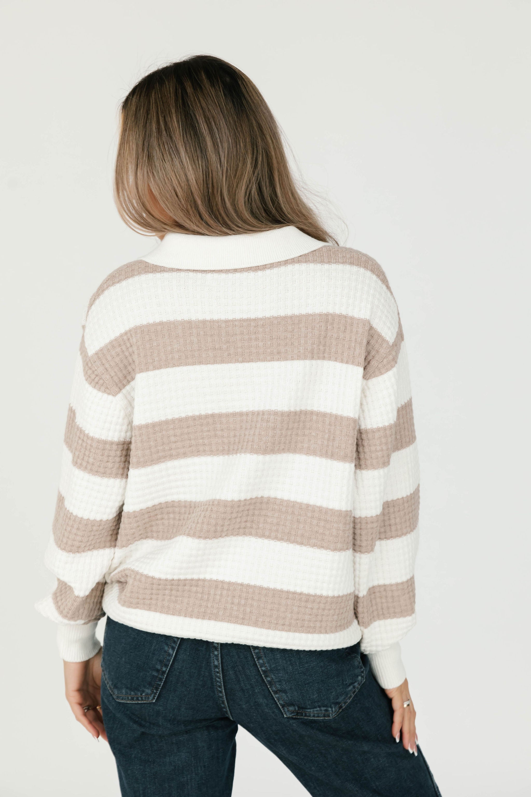 Megan Waffle Sweater in Oatmeal/Ivory Stripe