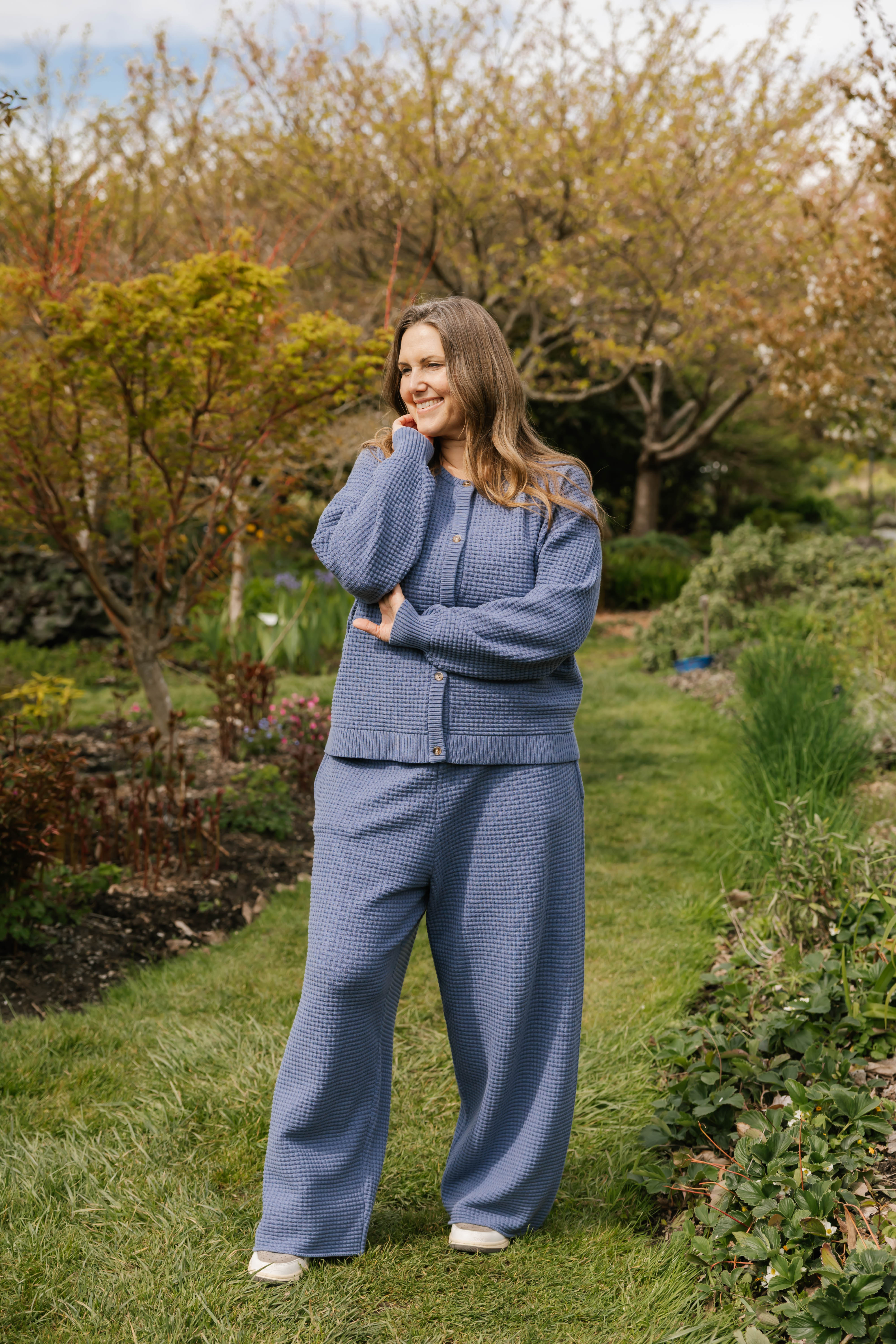 Megan Waffle Pant in Slate Blue