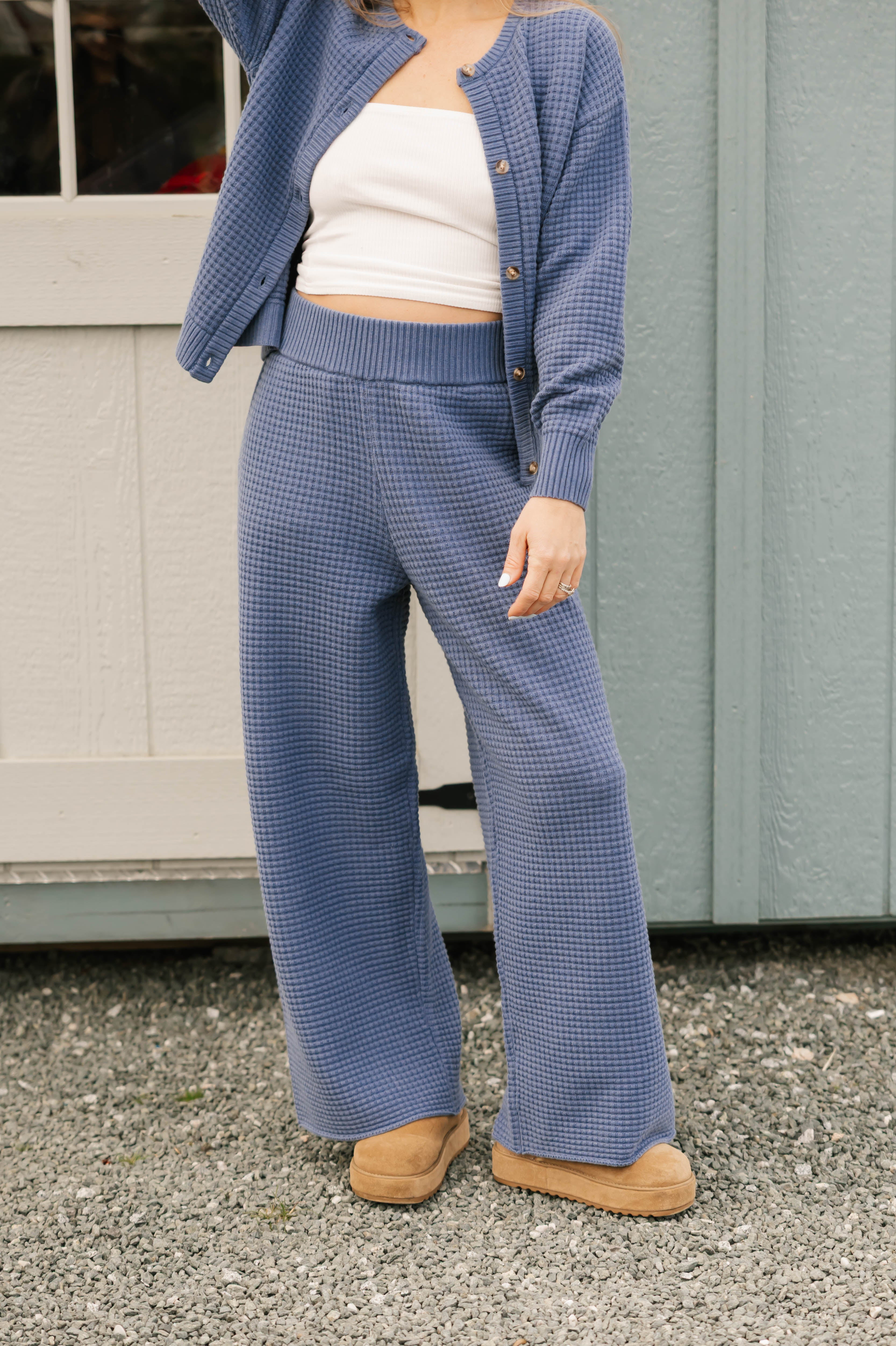 Megan Waffle Pant in Slate Blue