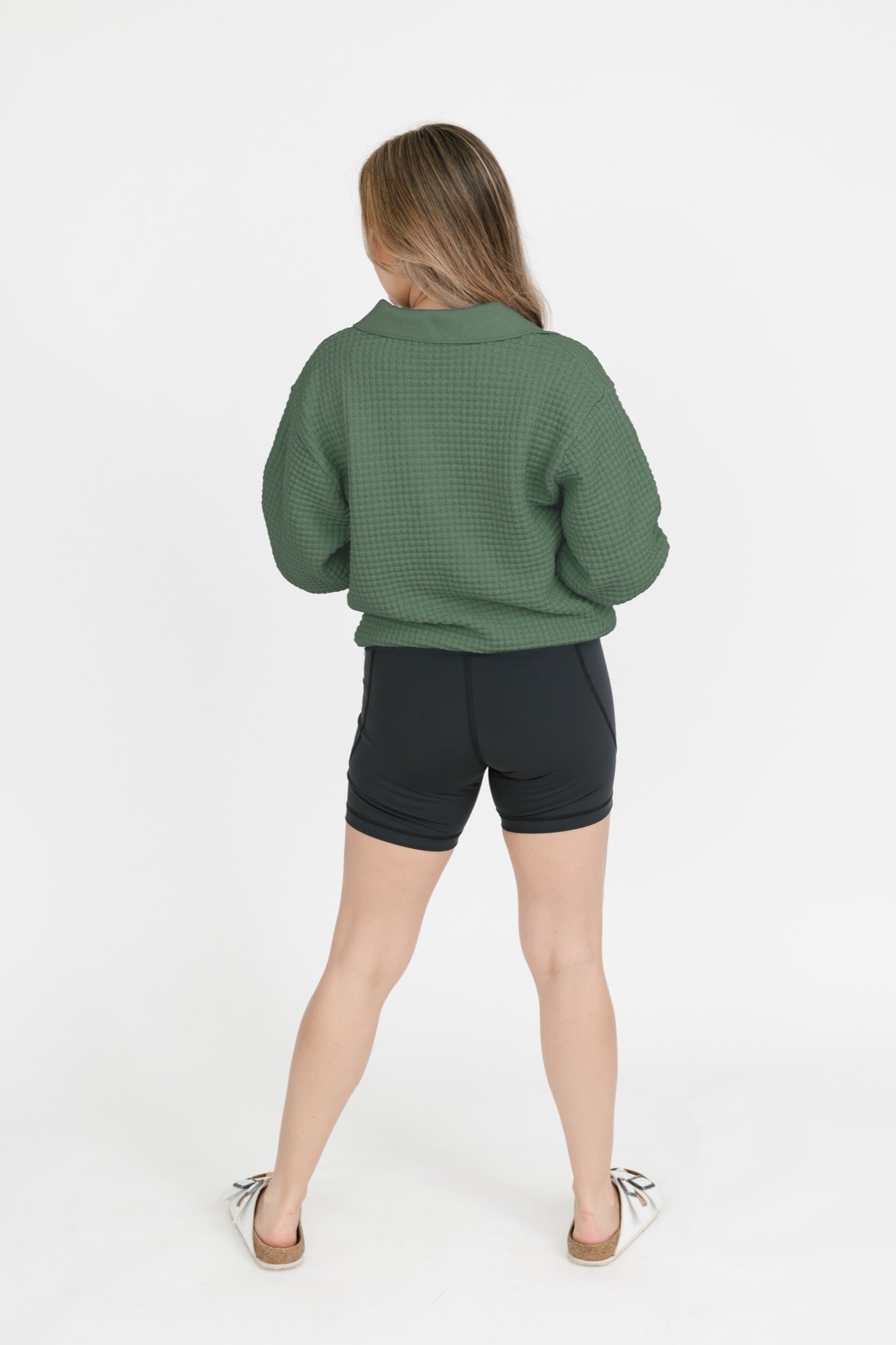Megan Waffle Sweater in Matcha Green