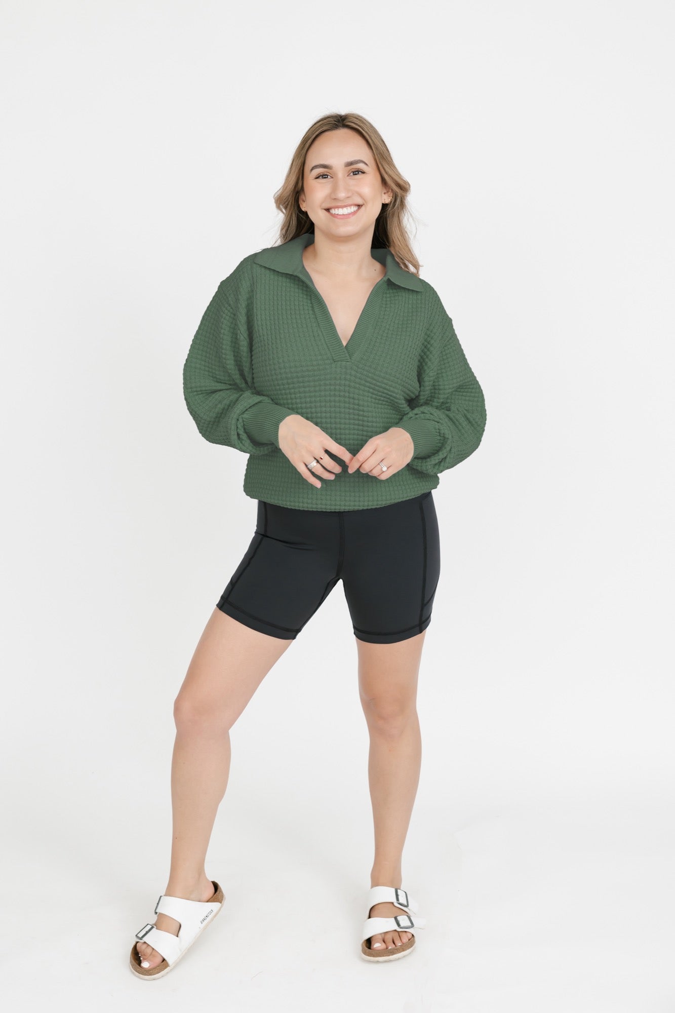 Megan Waffle Sweater in Matcha Green