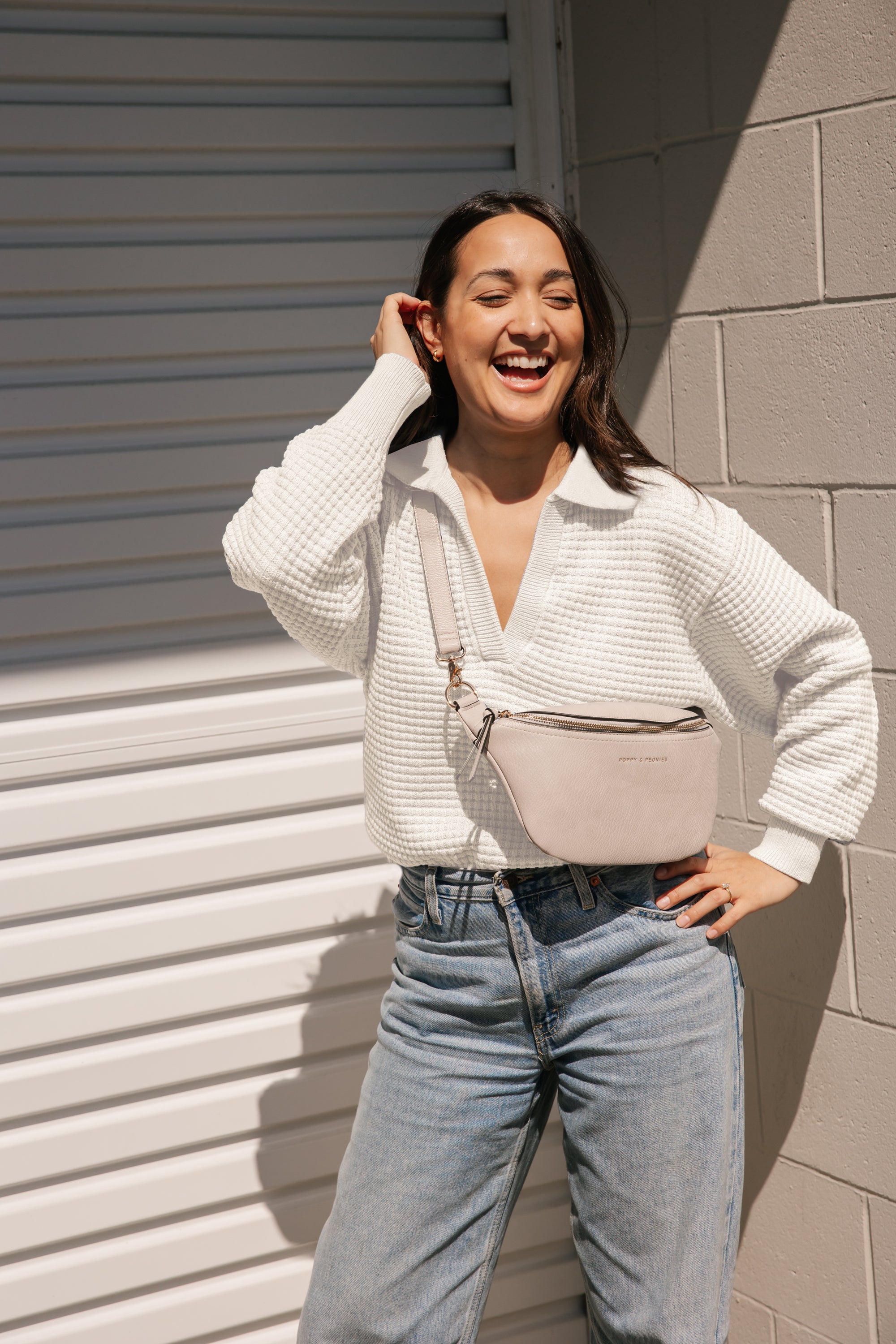 Megan Waffle Sweater in Ivory