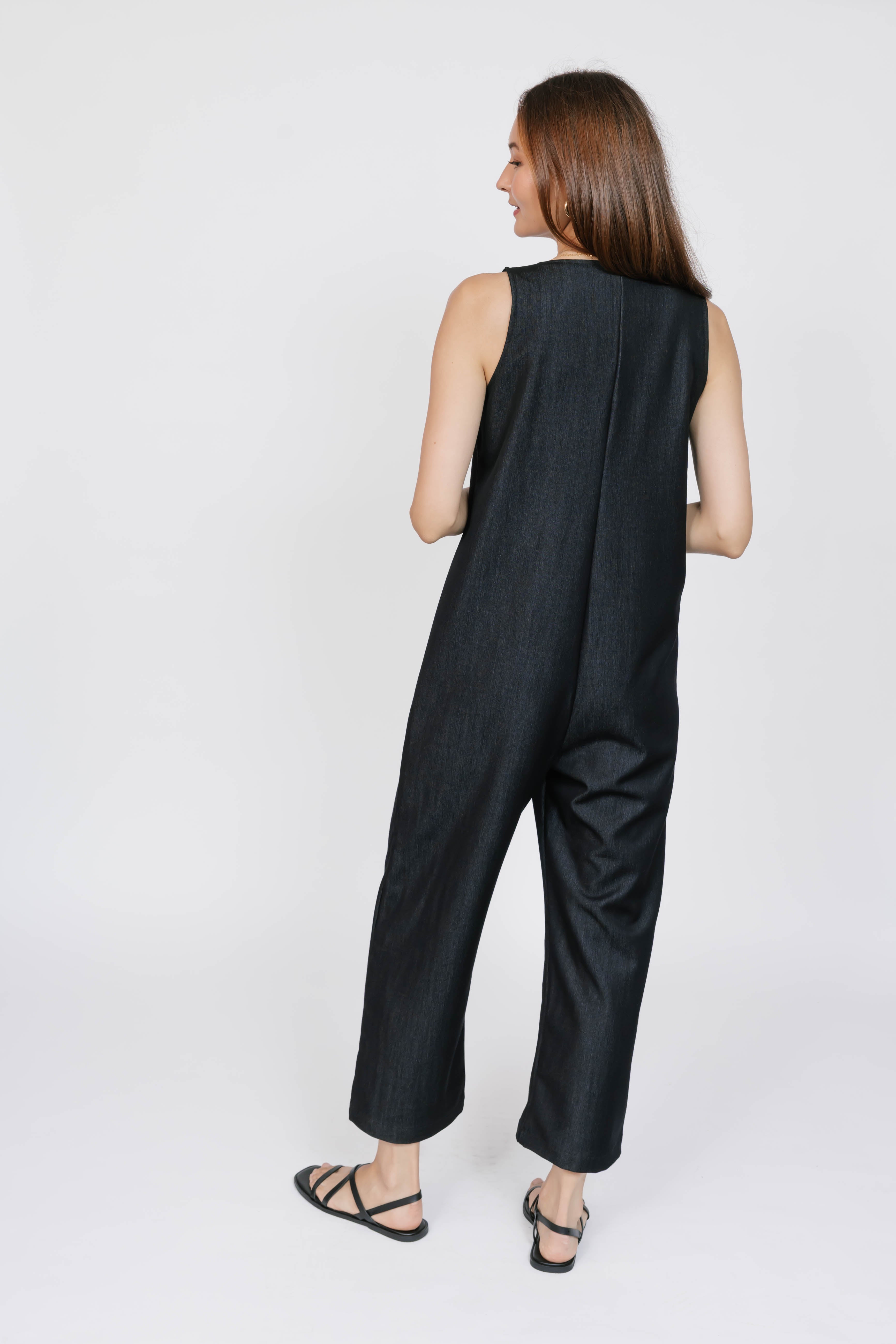 Melani Denim Romper in Black Denim