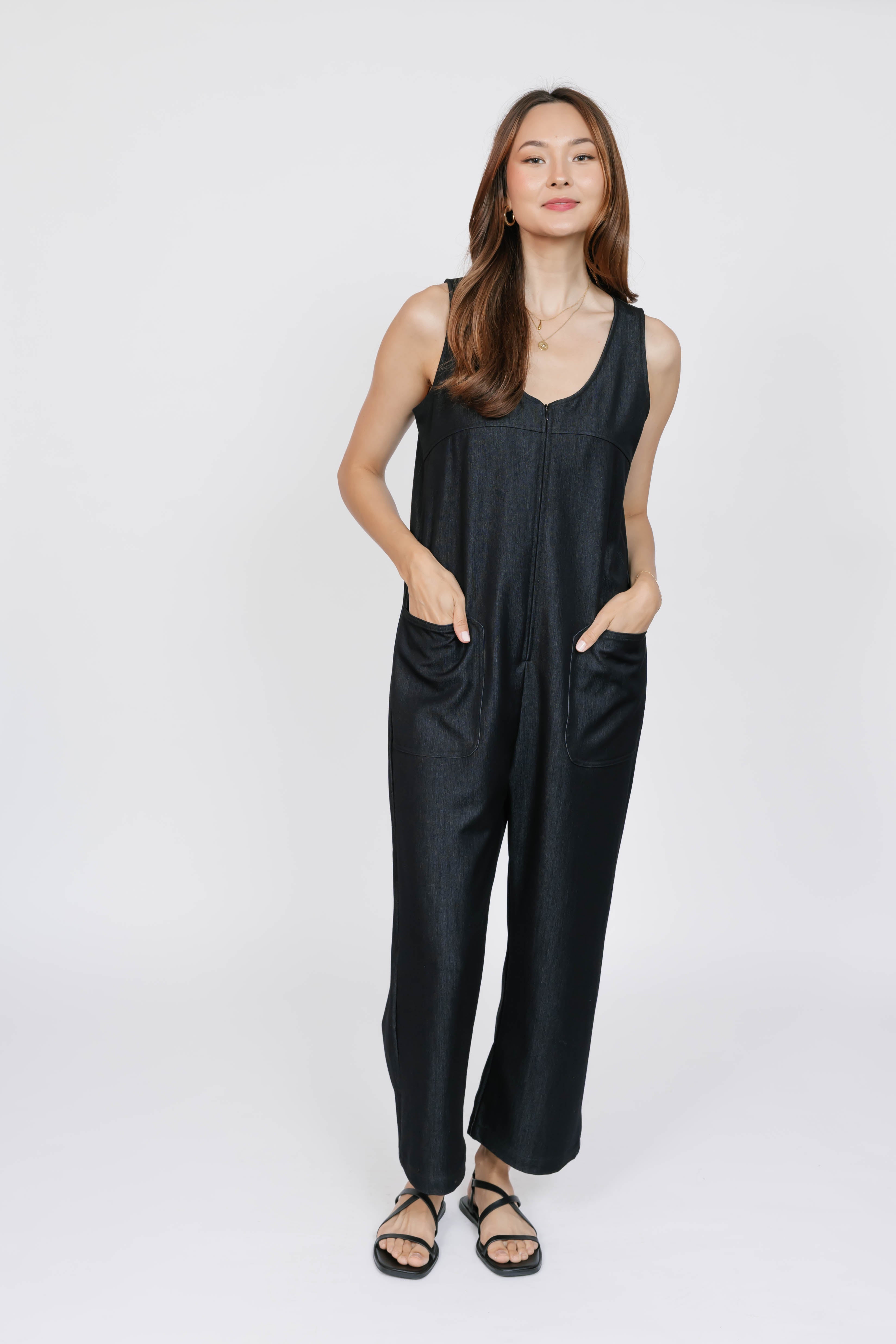 Melani Denim Romper in Black Denim