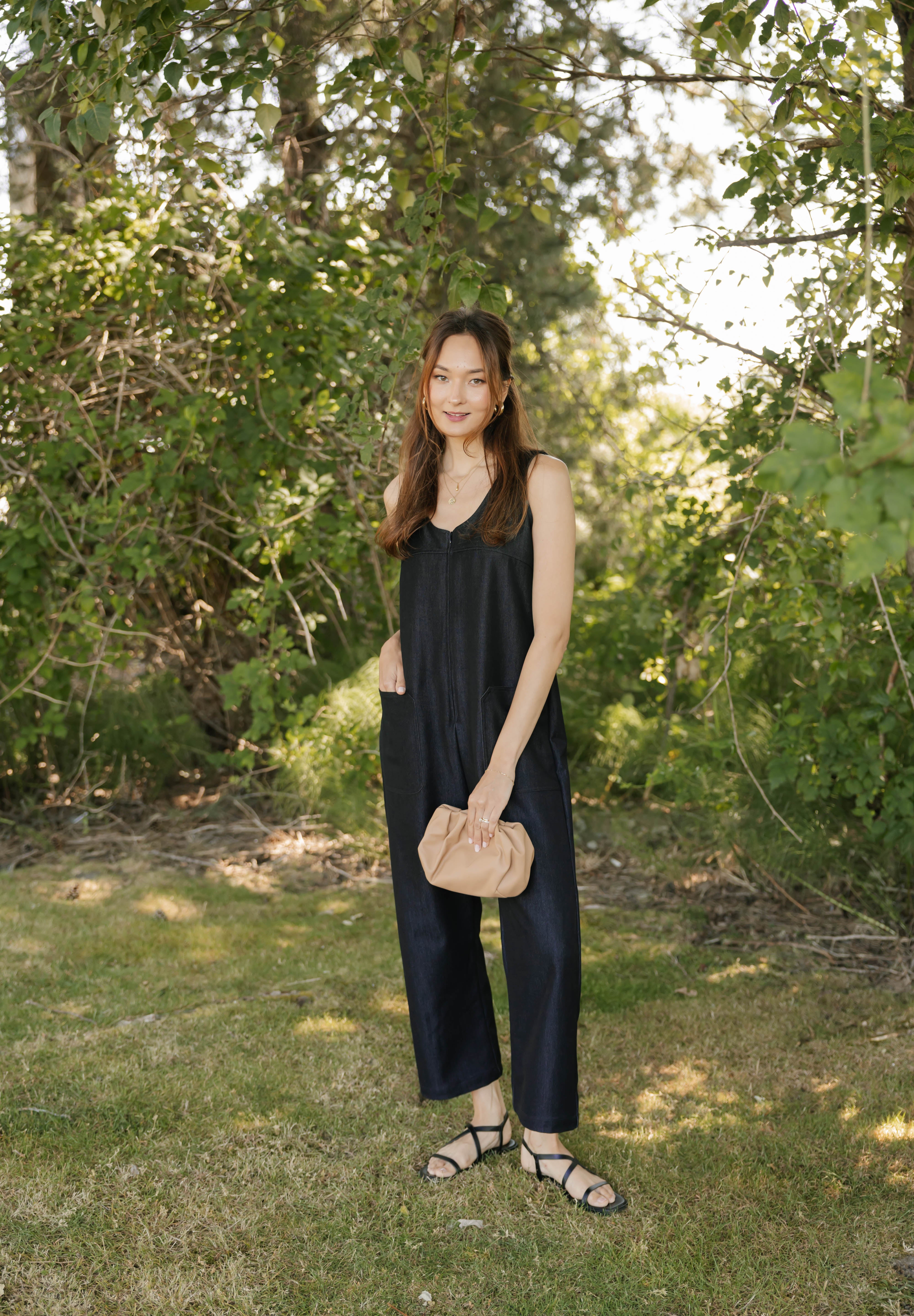 Melani Denim Romper in Black Denim