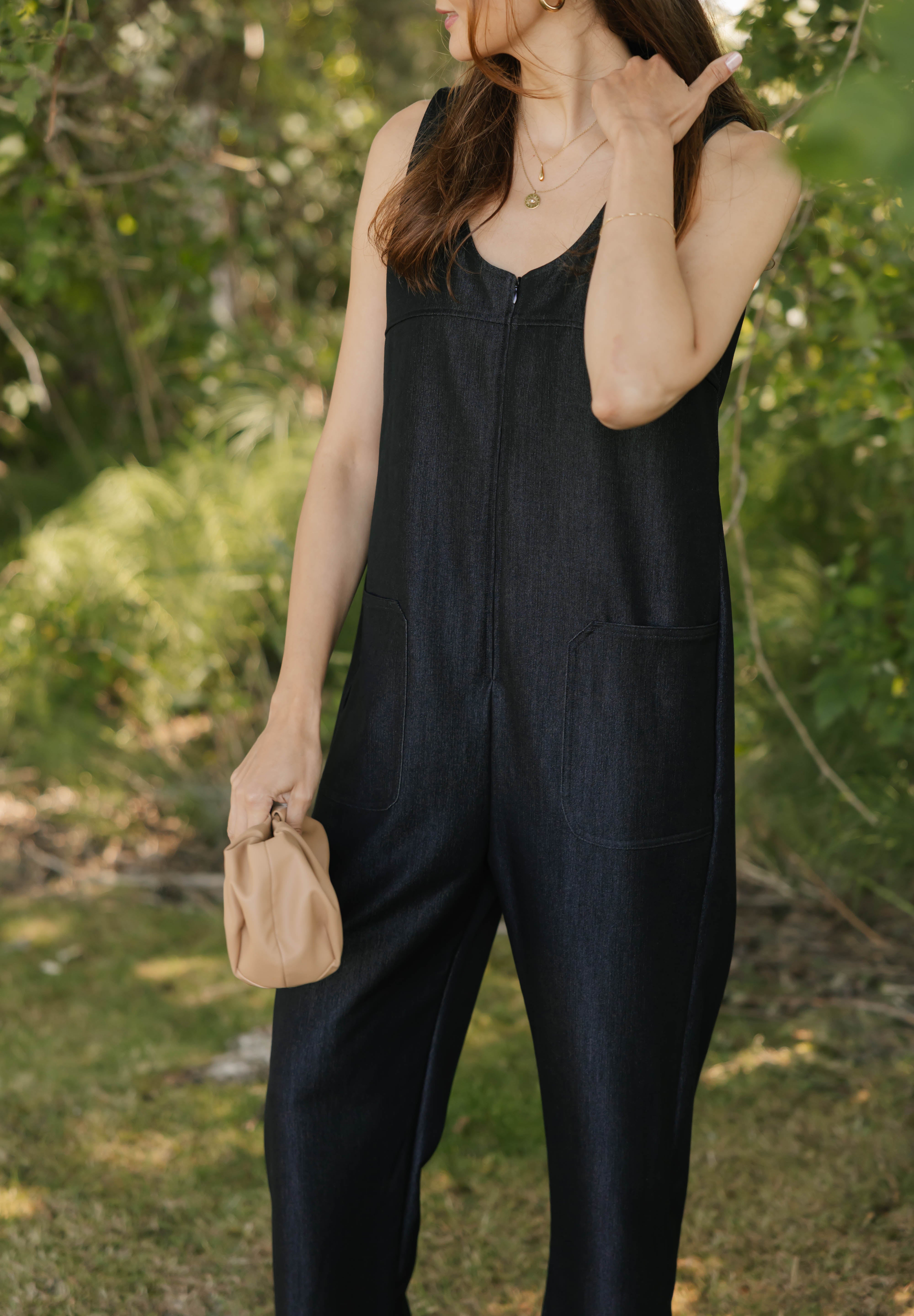 Melani Denim Romper in Black Denim