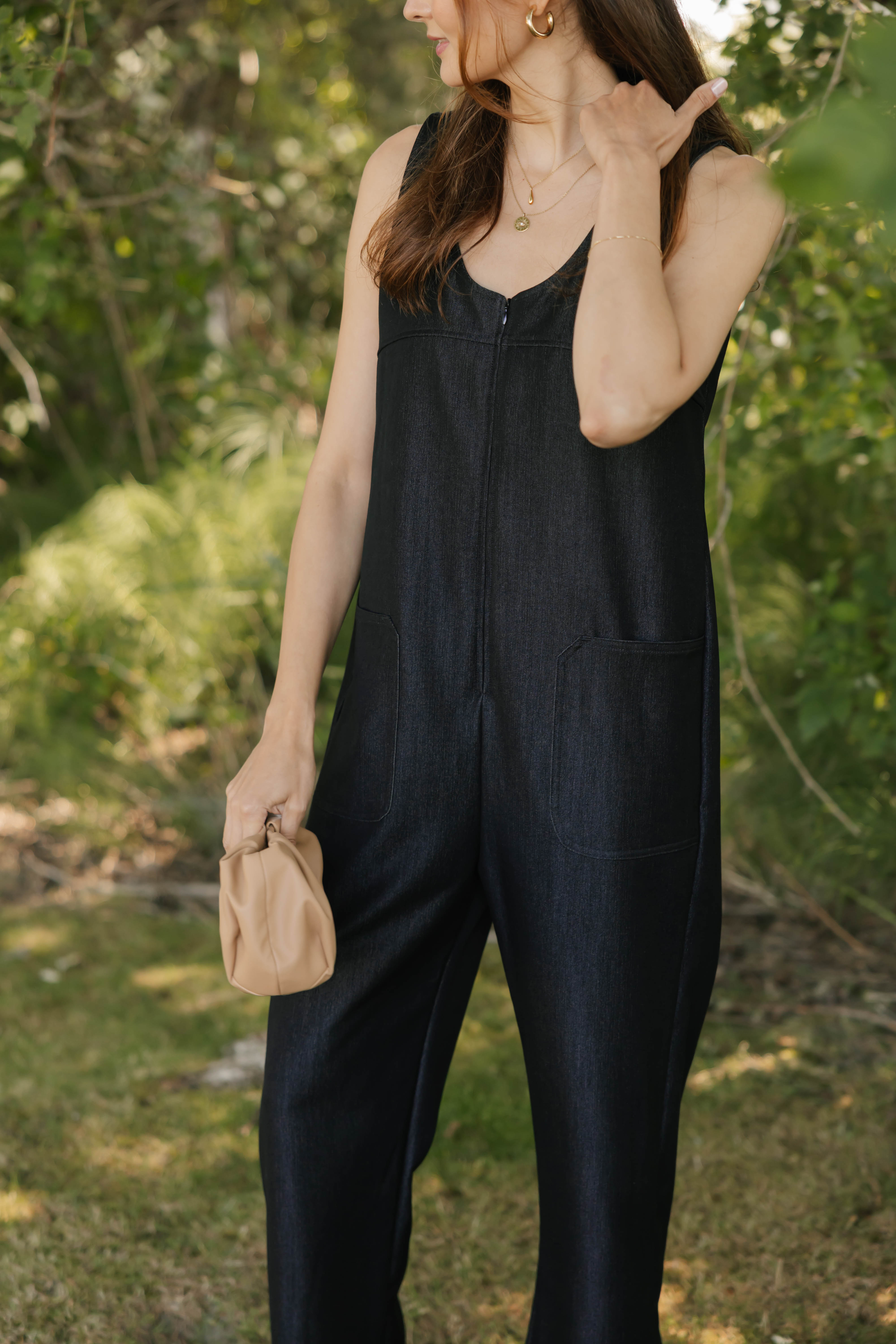 Melani Denim Romper in Black Denim