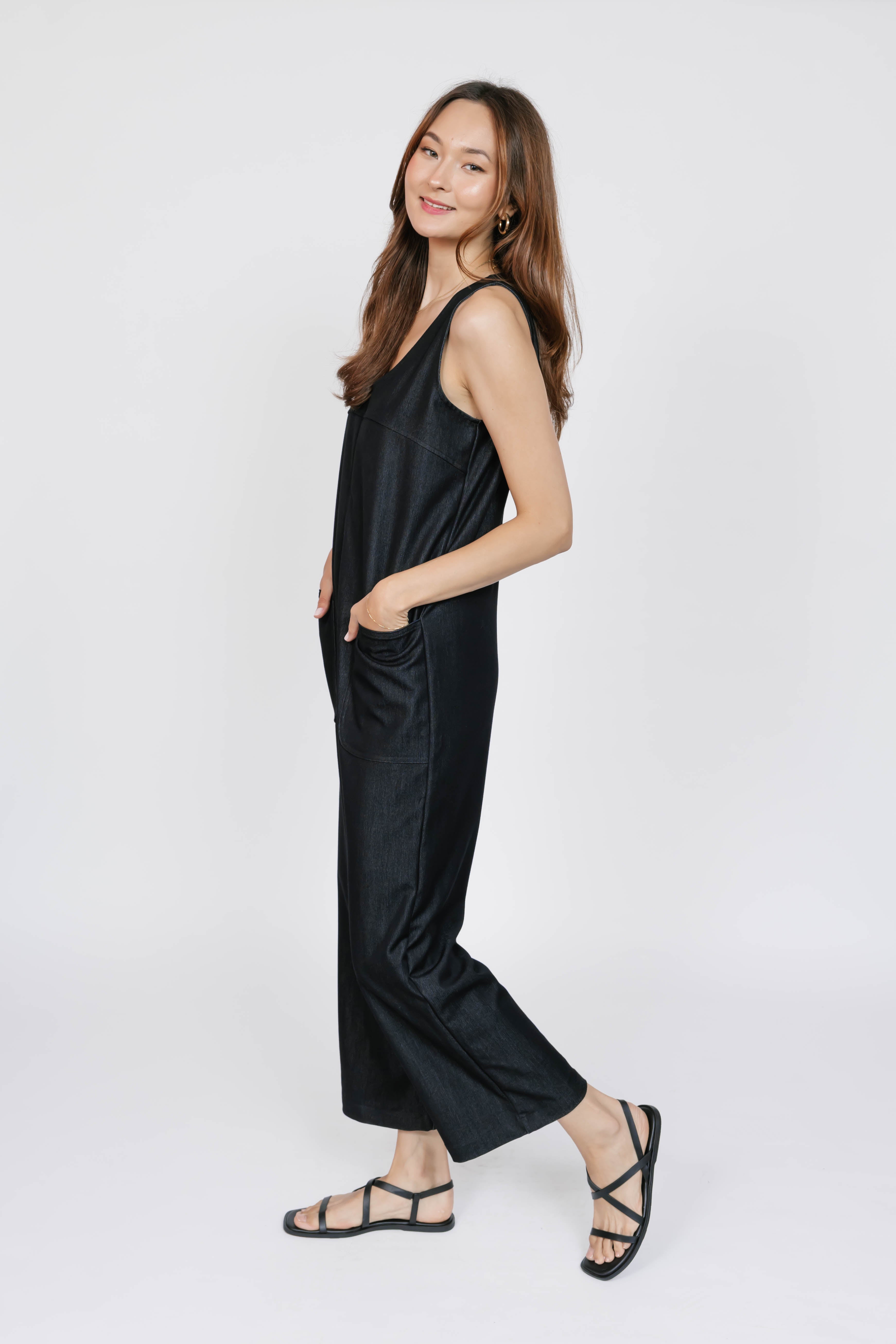 Melani Denim Romper in Black Denim