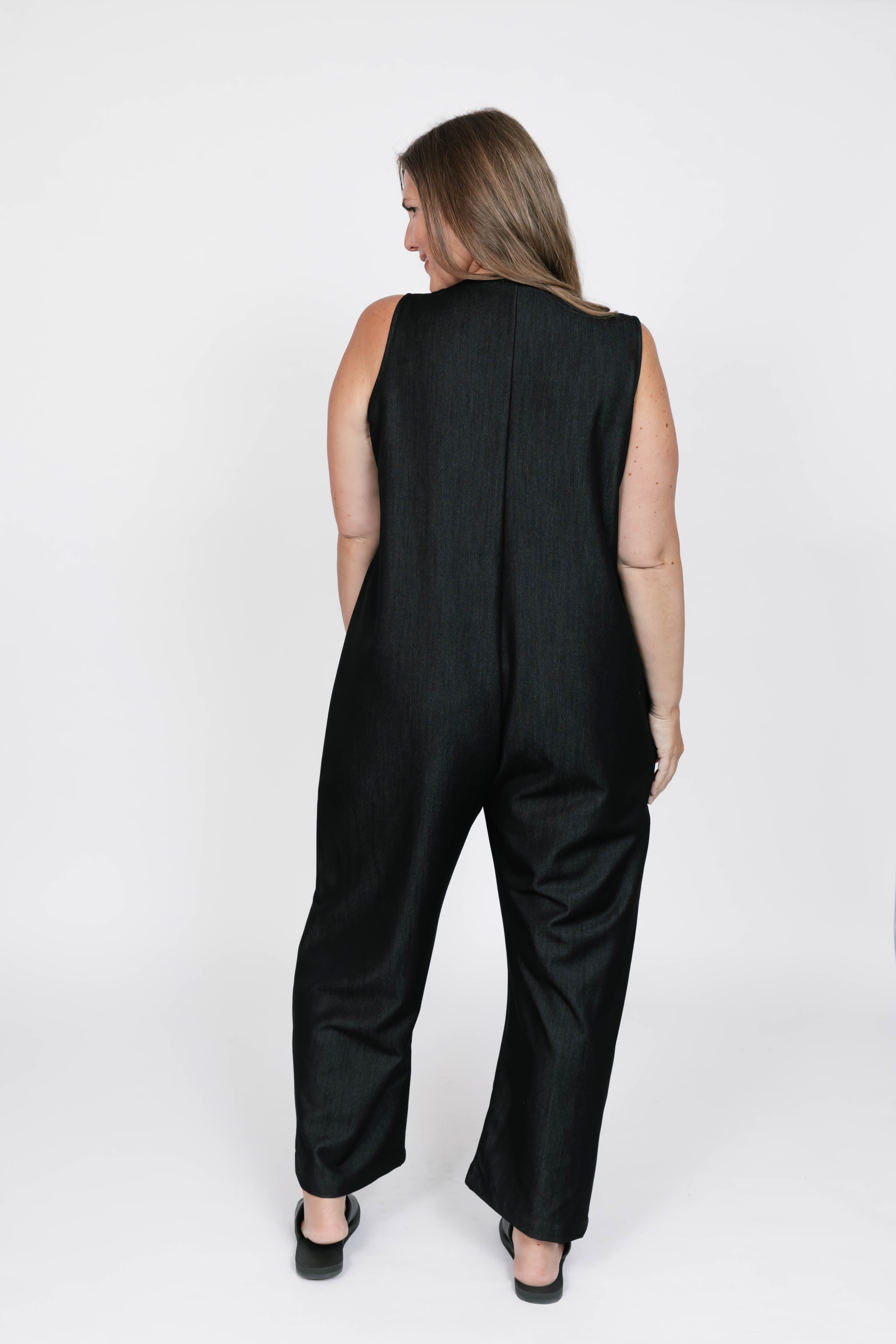 Melani Denim Romper in Black Denim