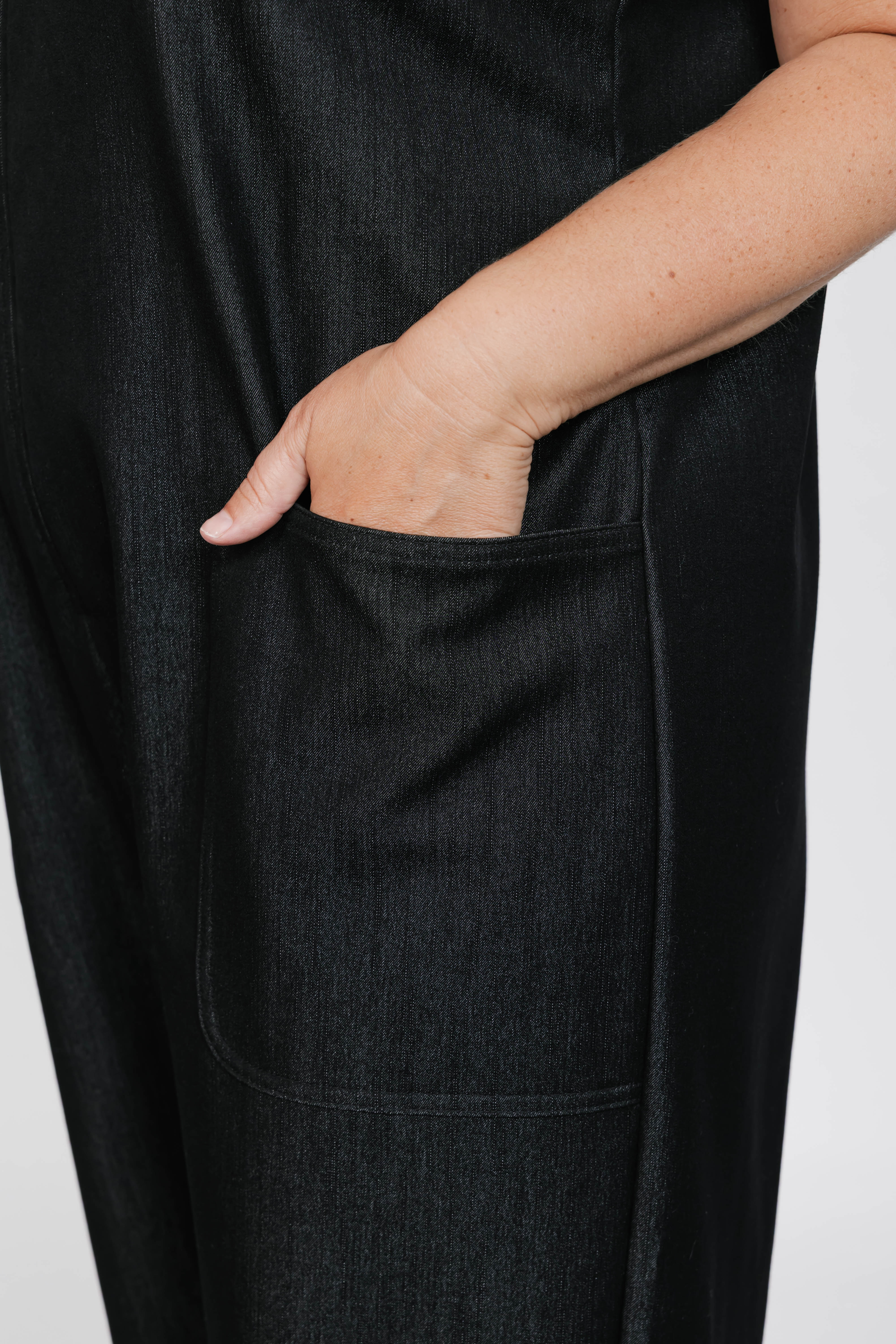 Melani Denim Romper in Black Denim