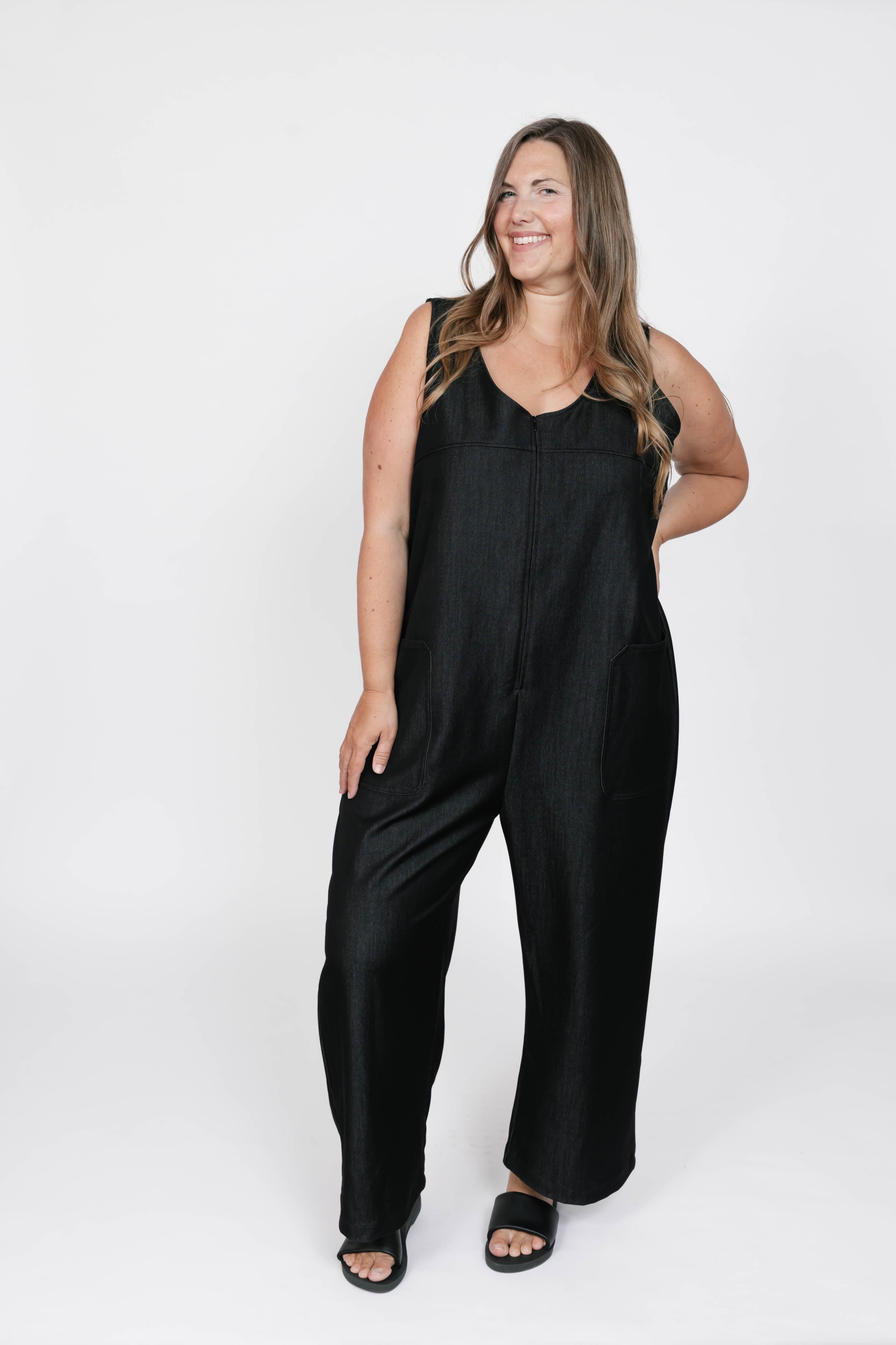 Melani Denim Romper in Black Denim