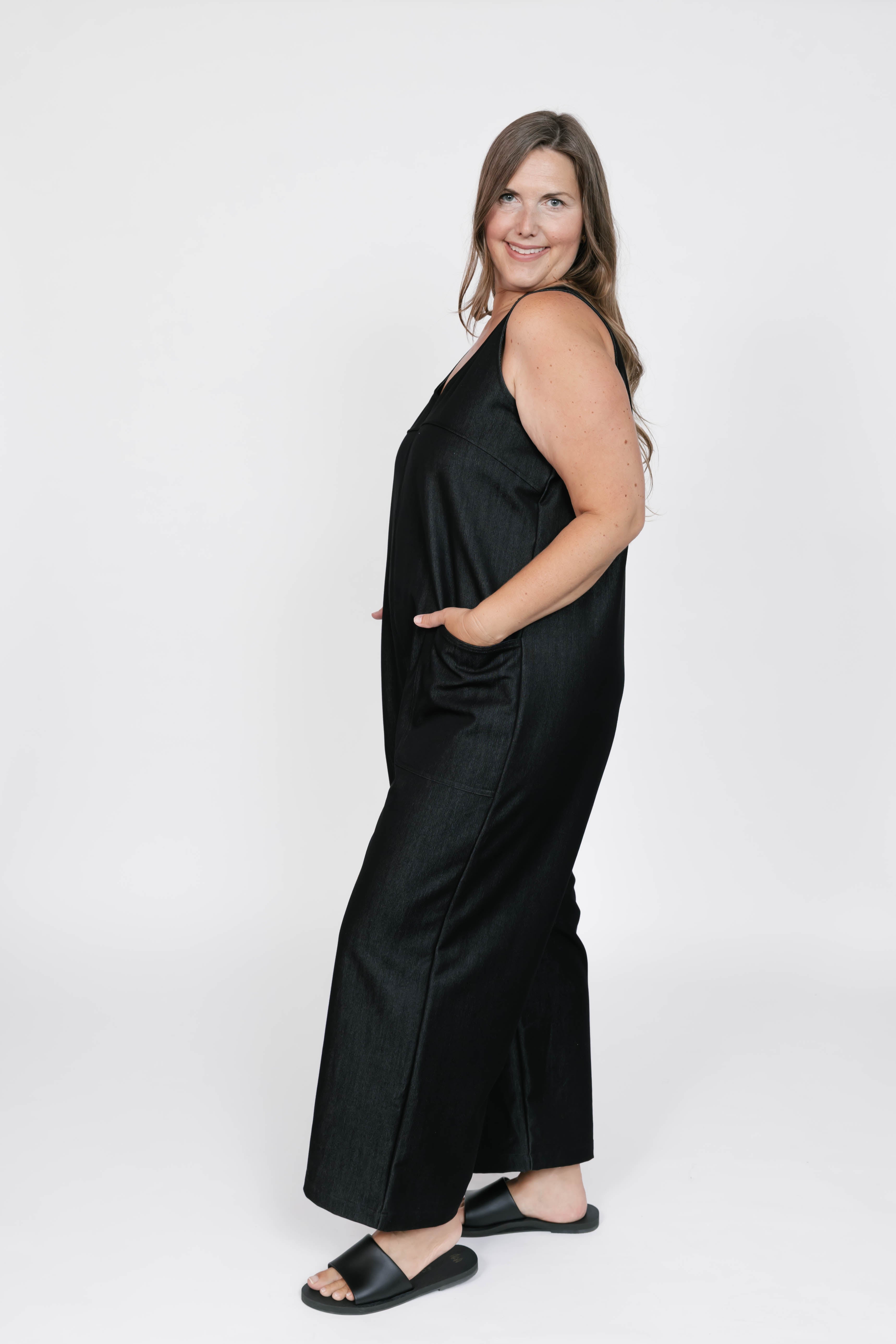 Melani Denim Romper in Black Denim