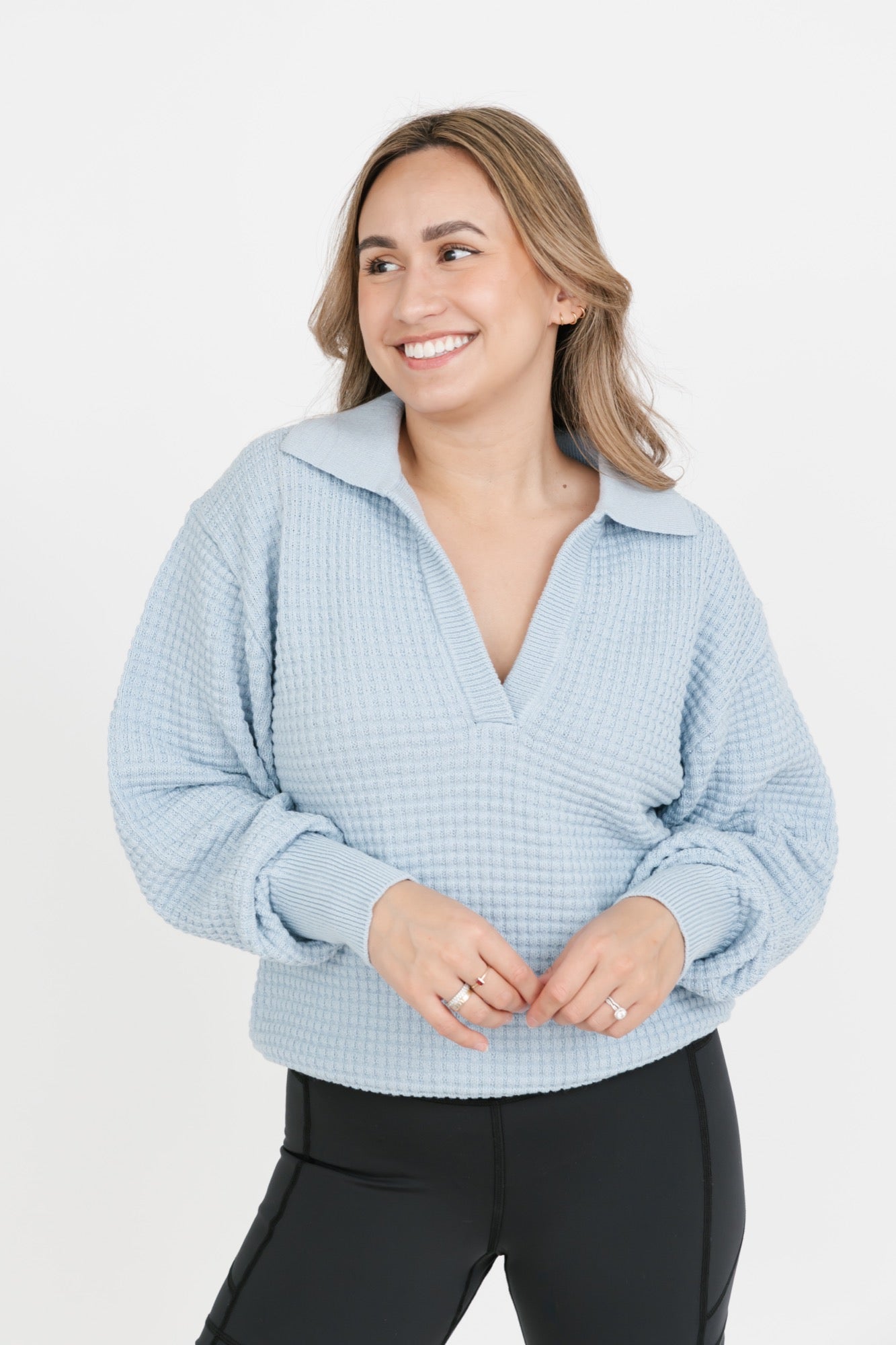 Megan Waffle Sweater in Sky Blue