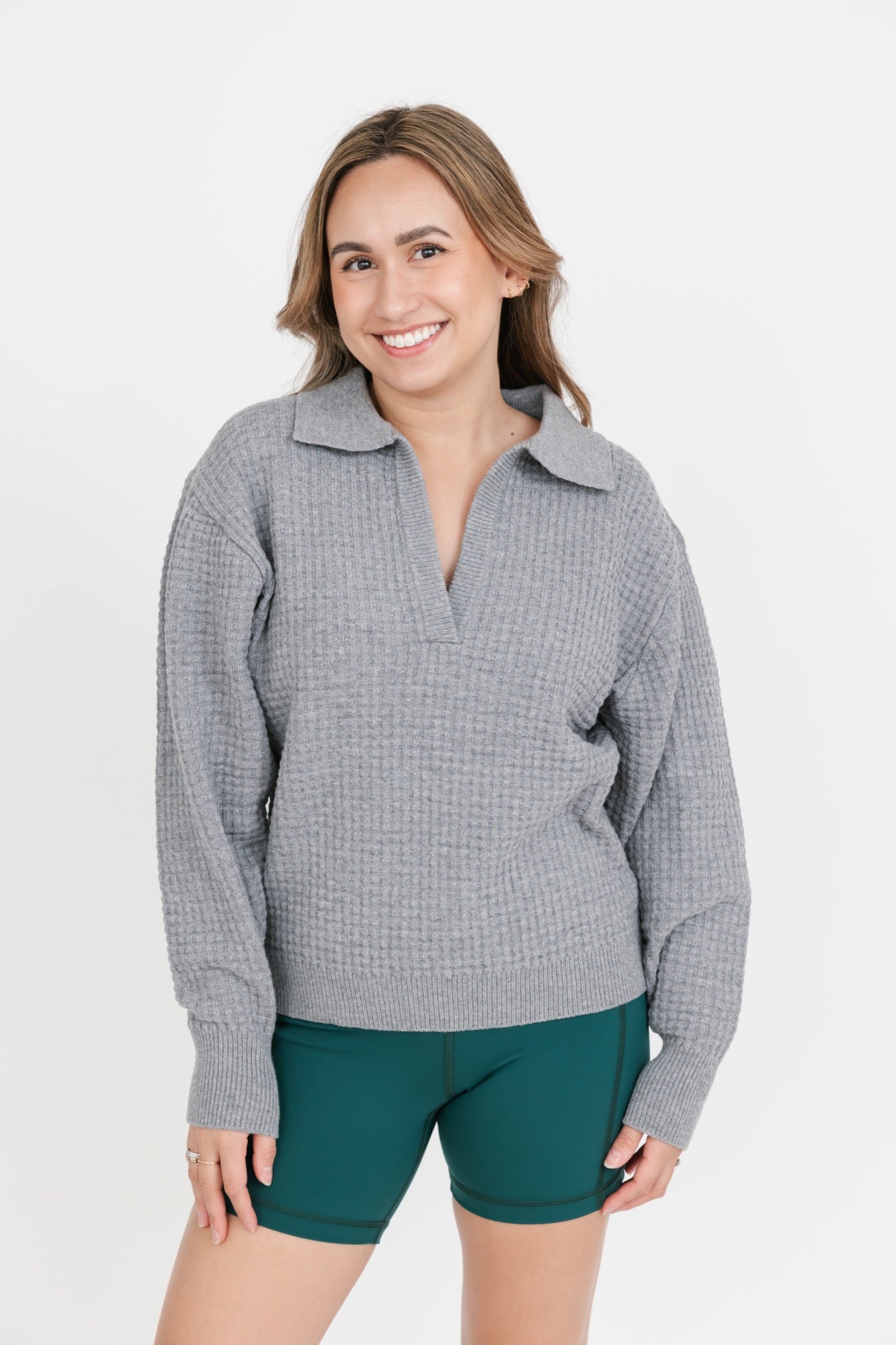 Megan Waffle Sweater in Mid Grey