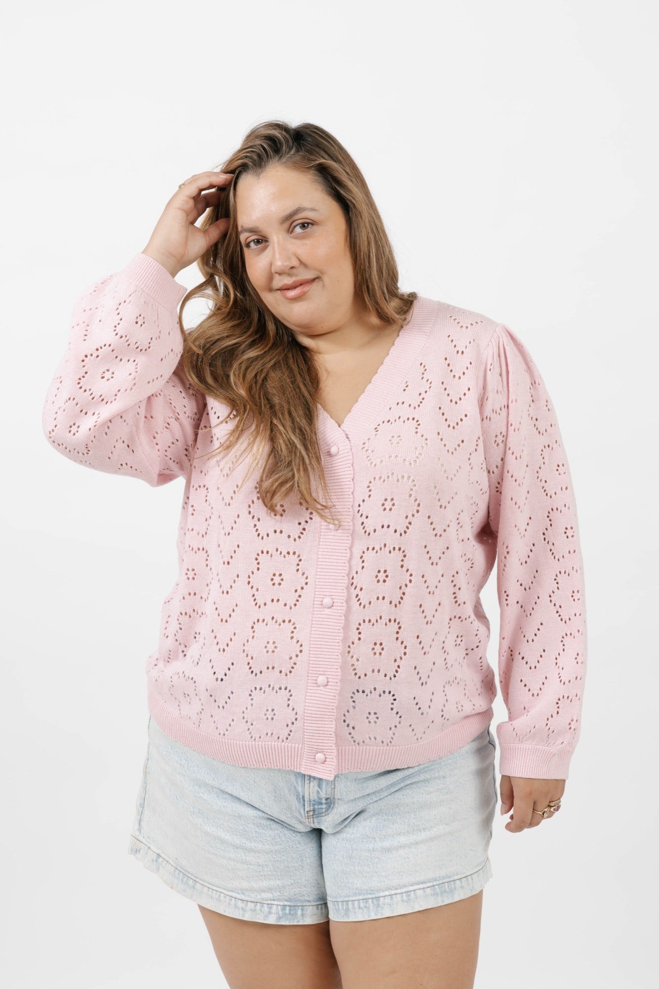 Mila Floral Cardigan in Soft Pink