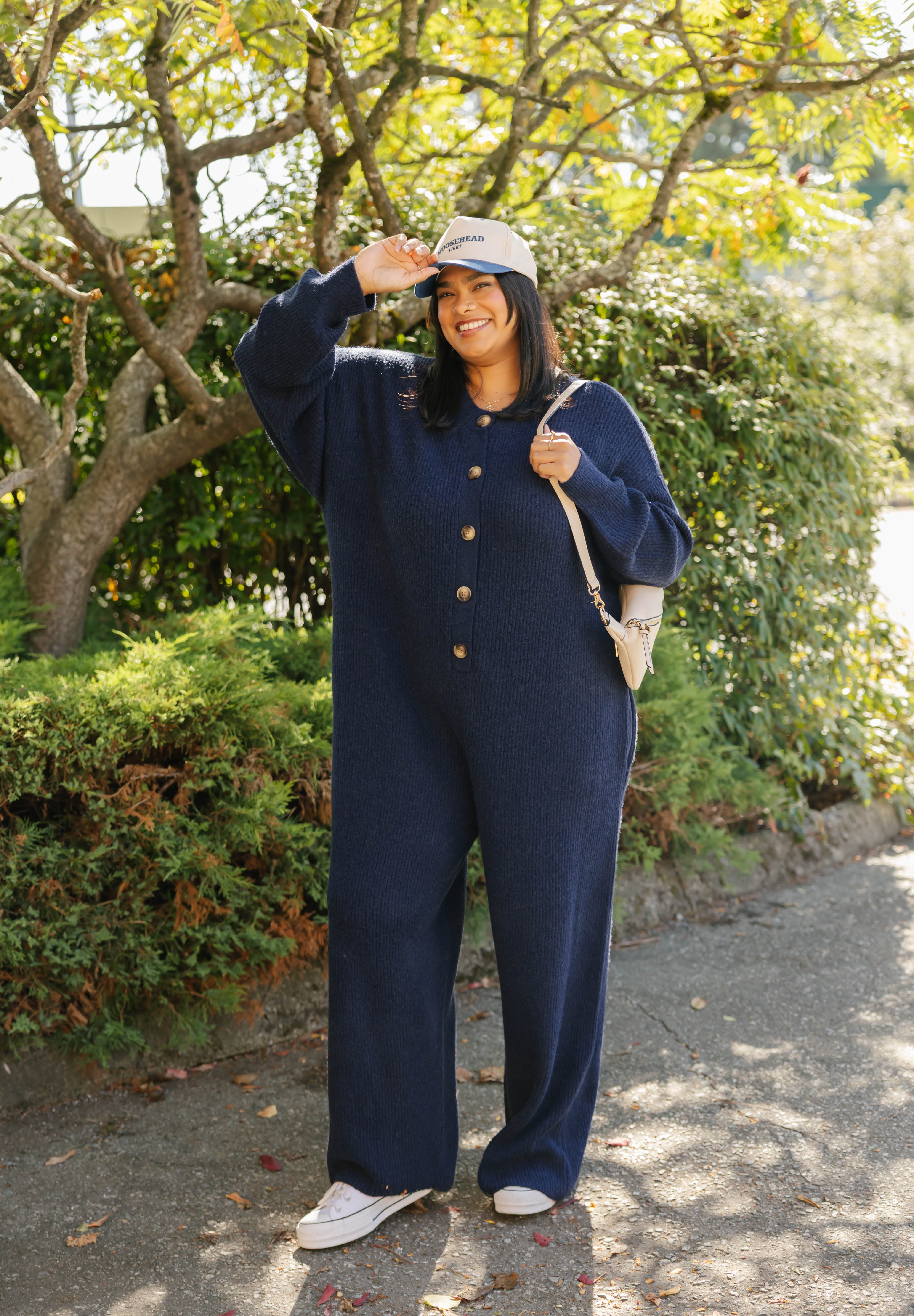 Millie Ribbed Wide Leg Romper in Dark Navy