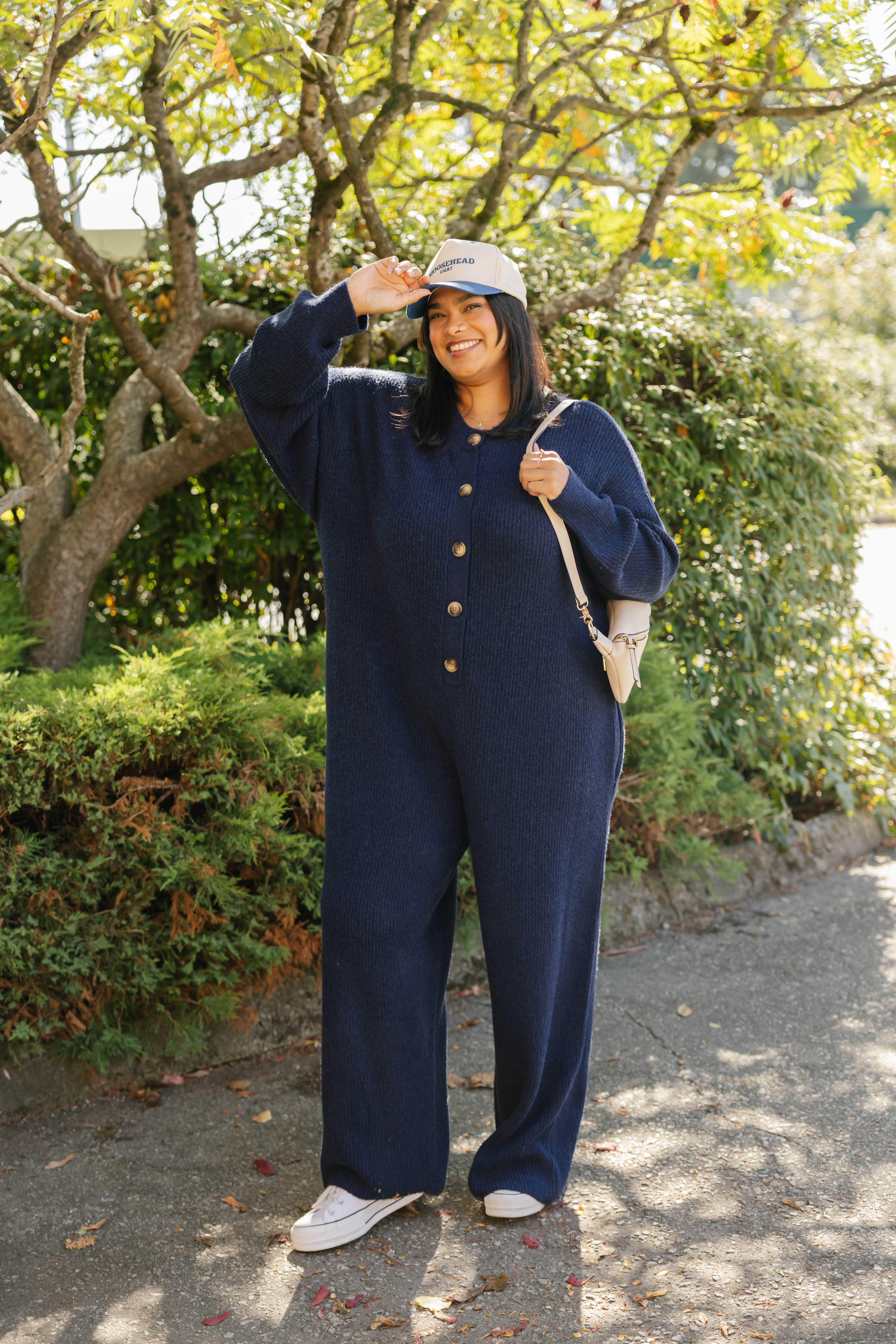 Millie Ribbed Wide Leg Romper in Dark Navy