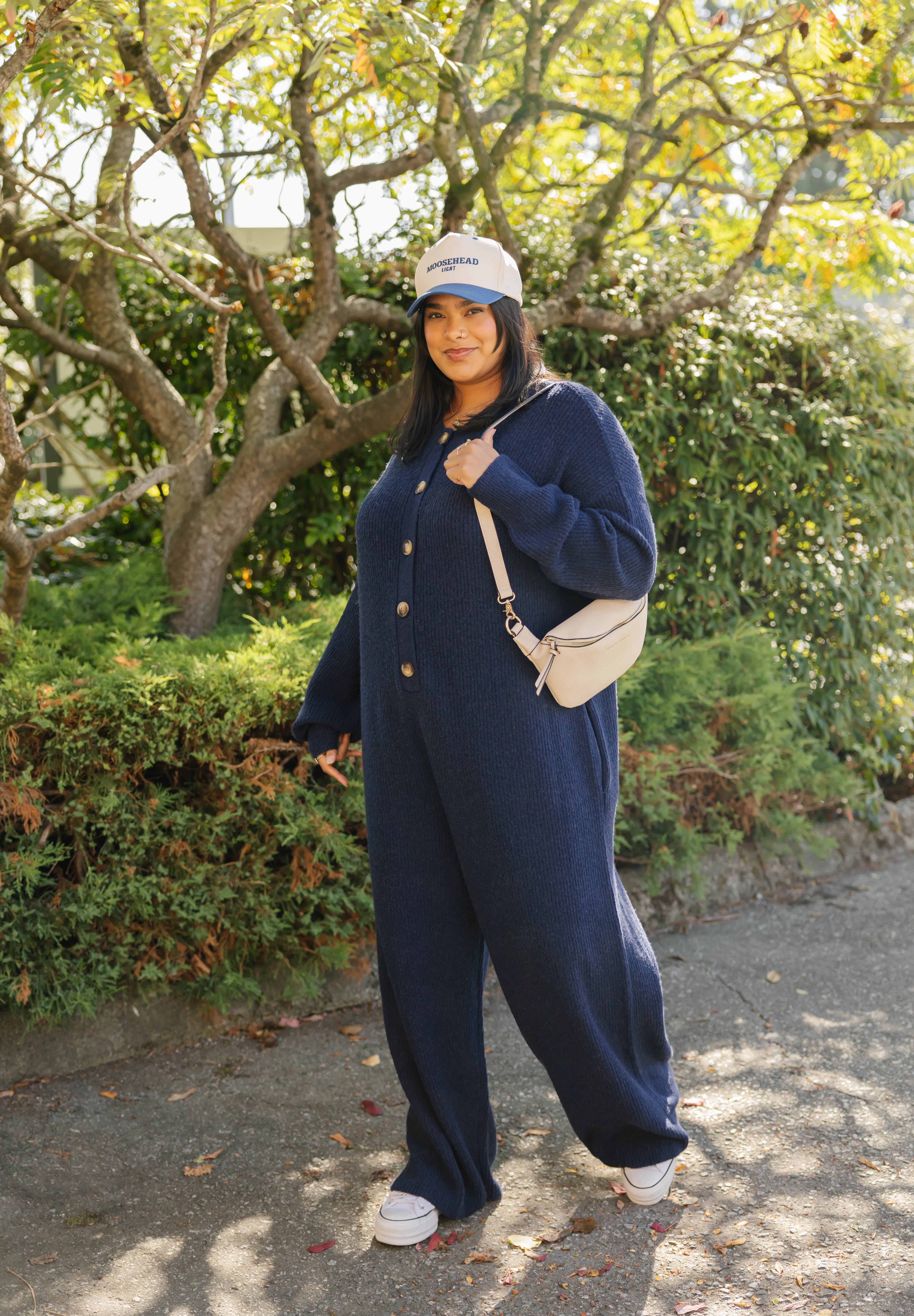 Millie Ribbed Wide Leg Romper in Dark Navy