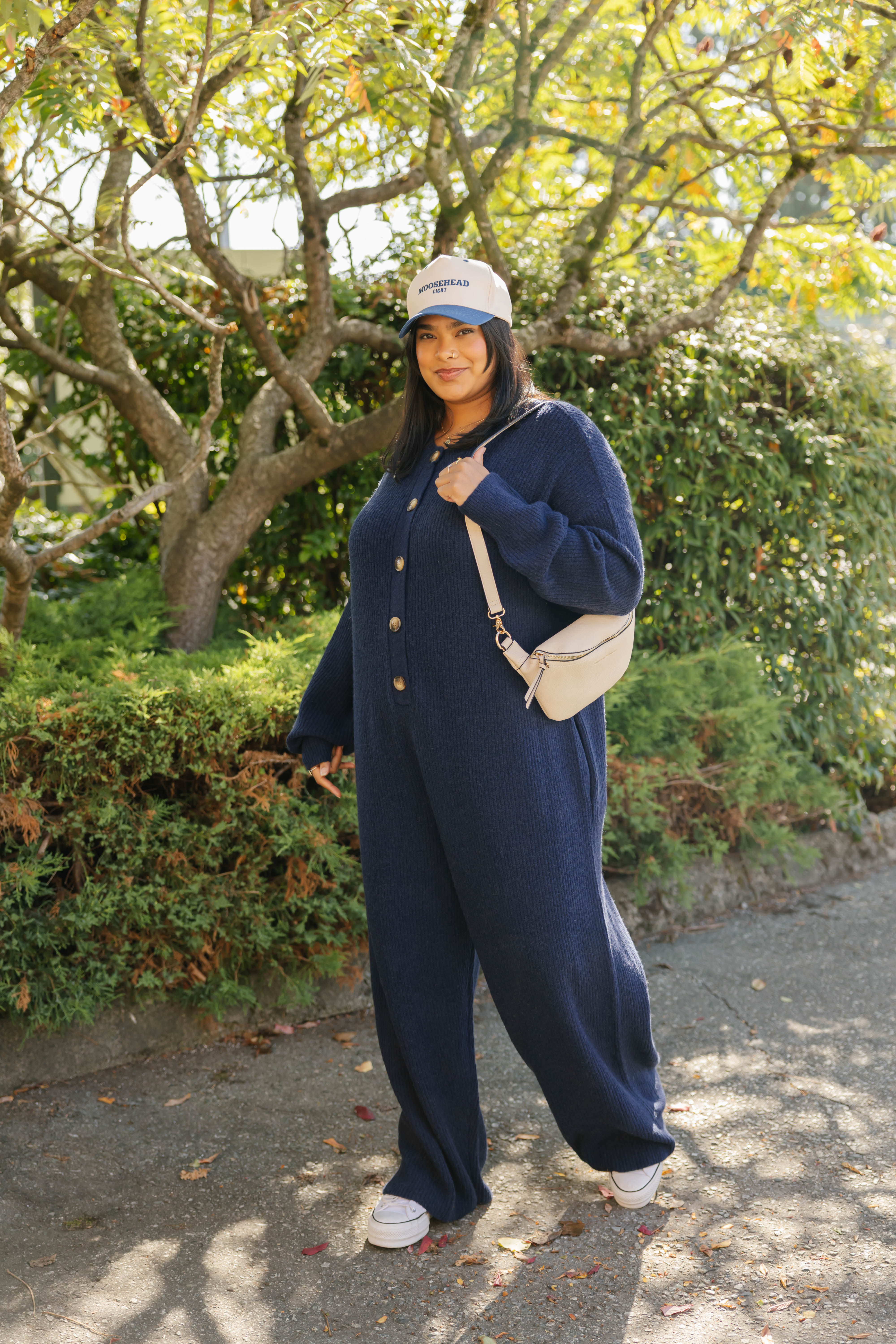 Millie Ribbed Wide Leg Romper in Dark Navy