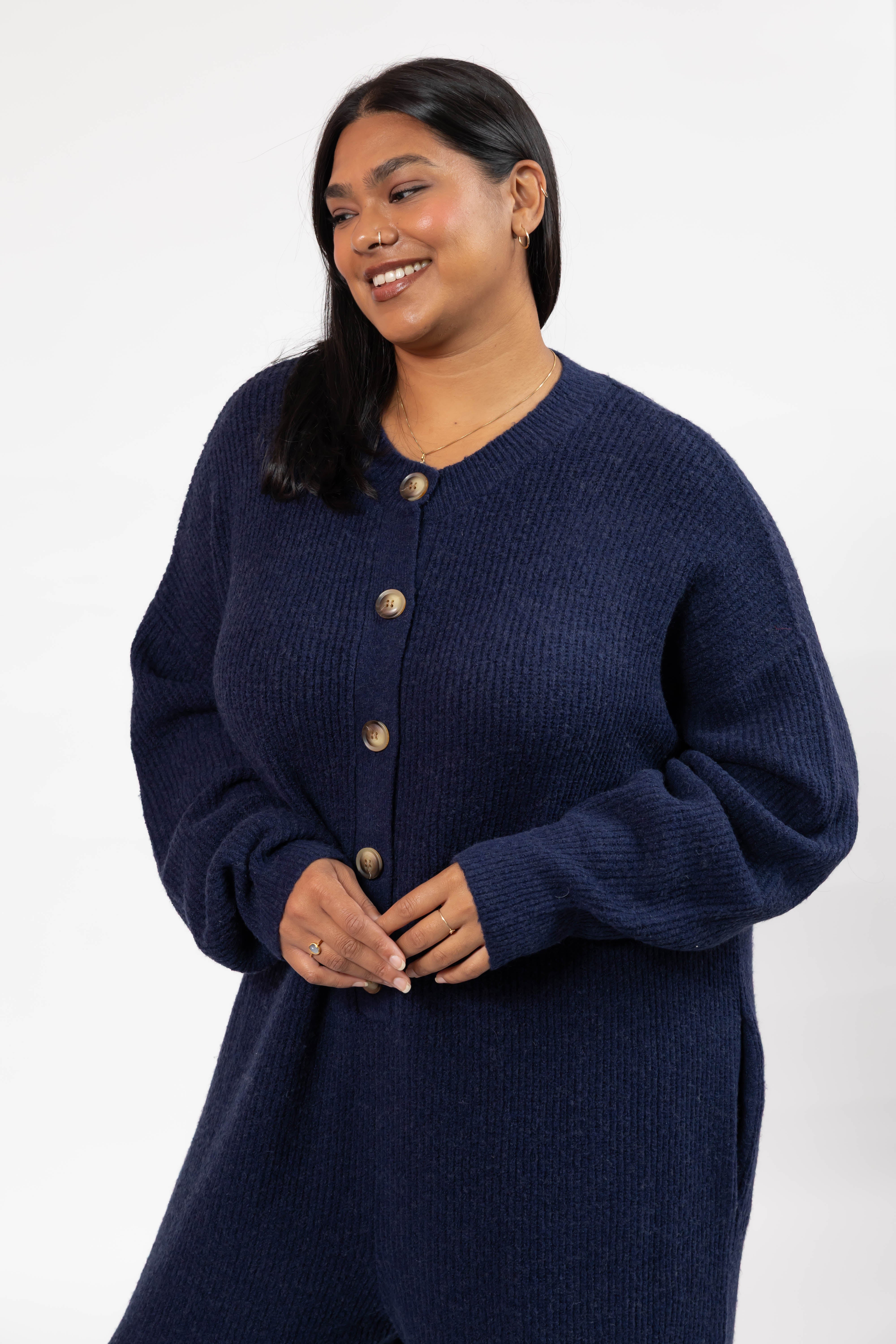 Millie Ribbed Wide Leg Romper in Dark Navy