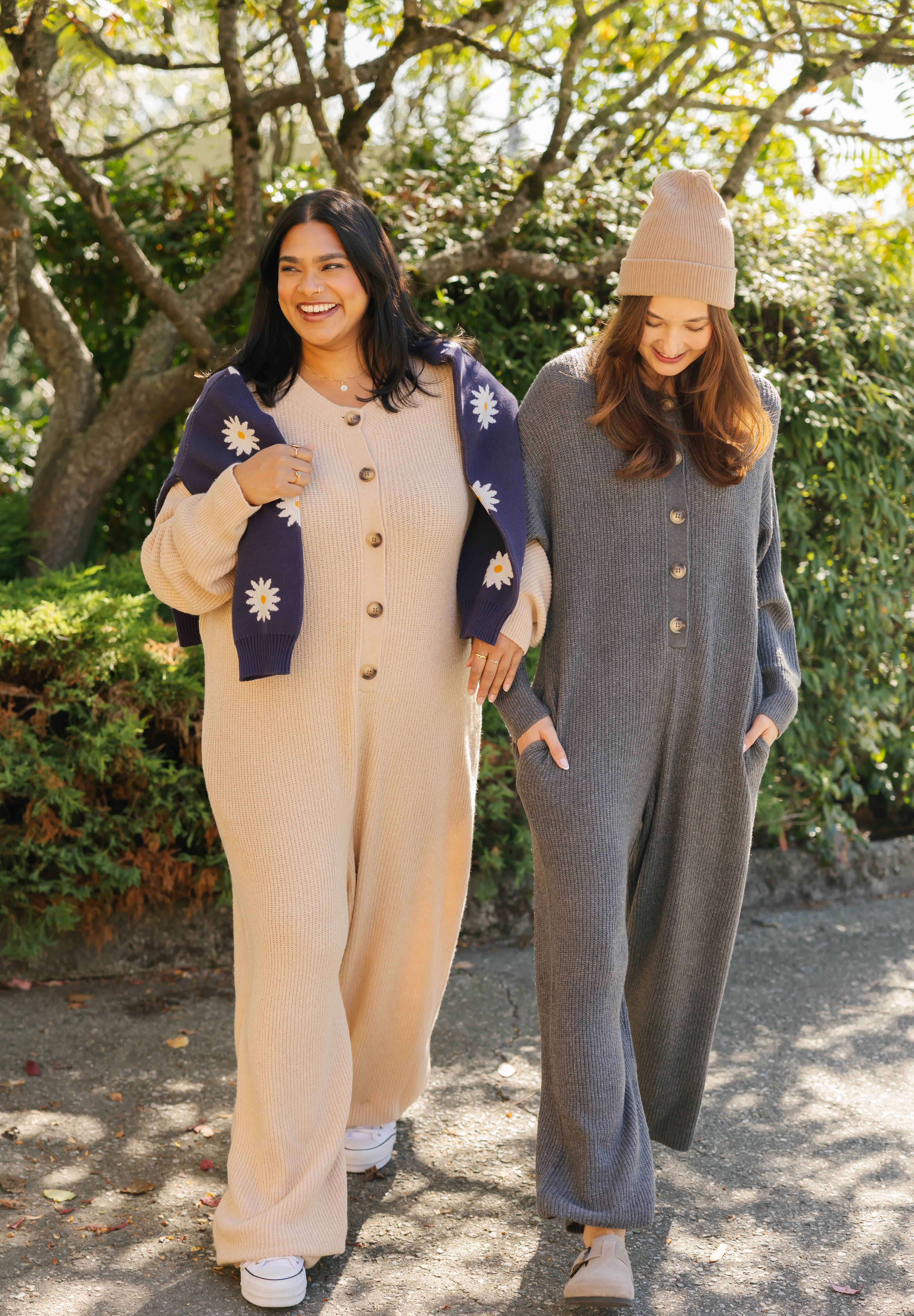 Millie Ribbed Wide Leg Romper in Heather Charcoal