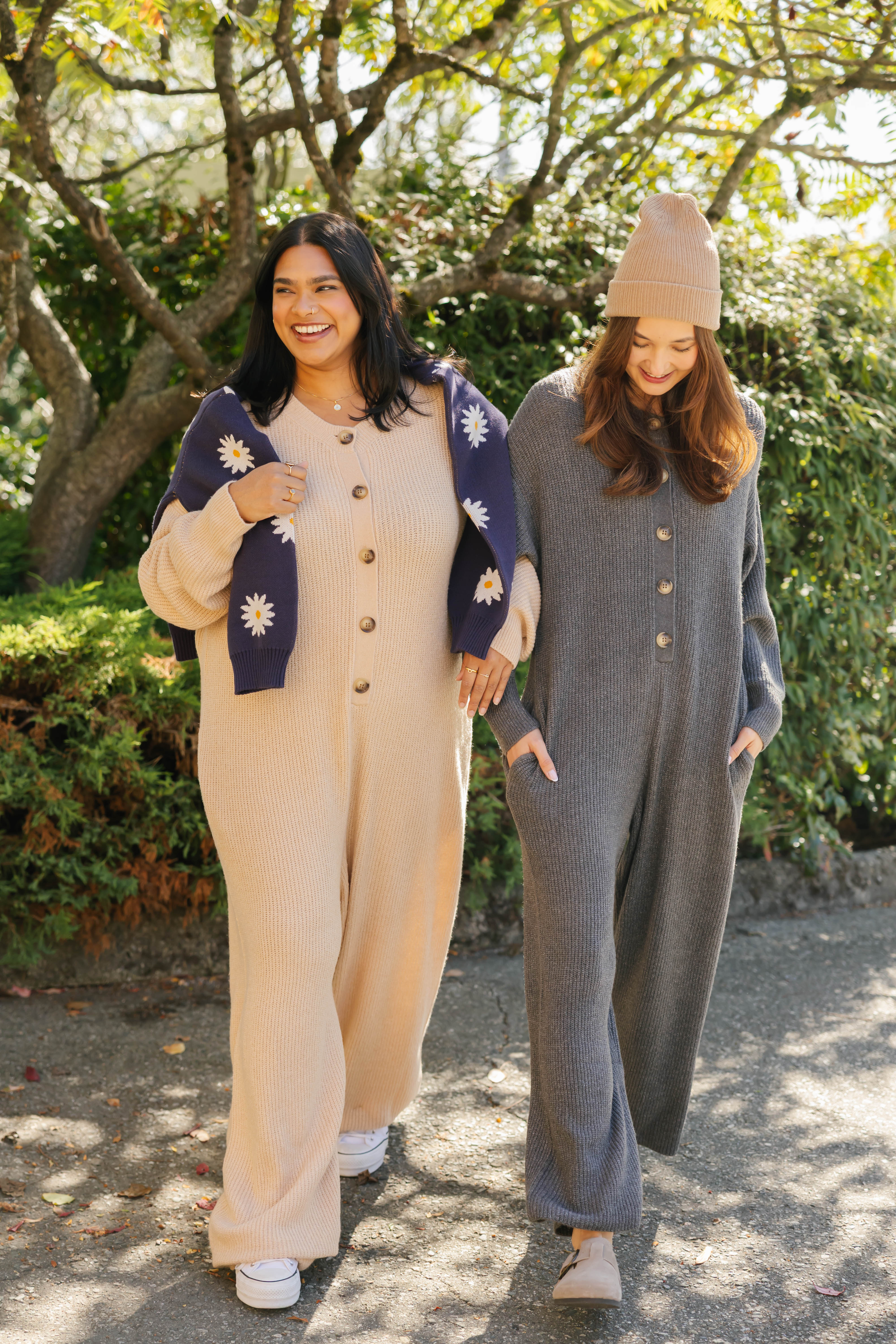 Millie Ribbed Wide Leg Romper in Heather Charcoal