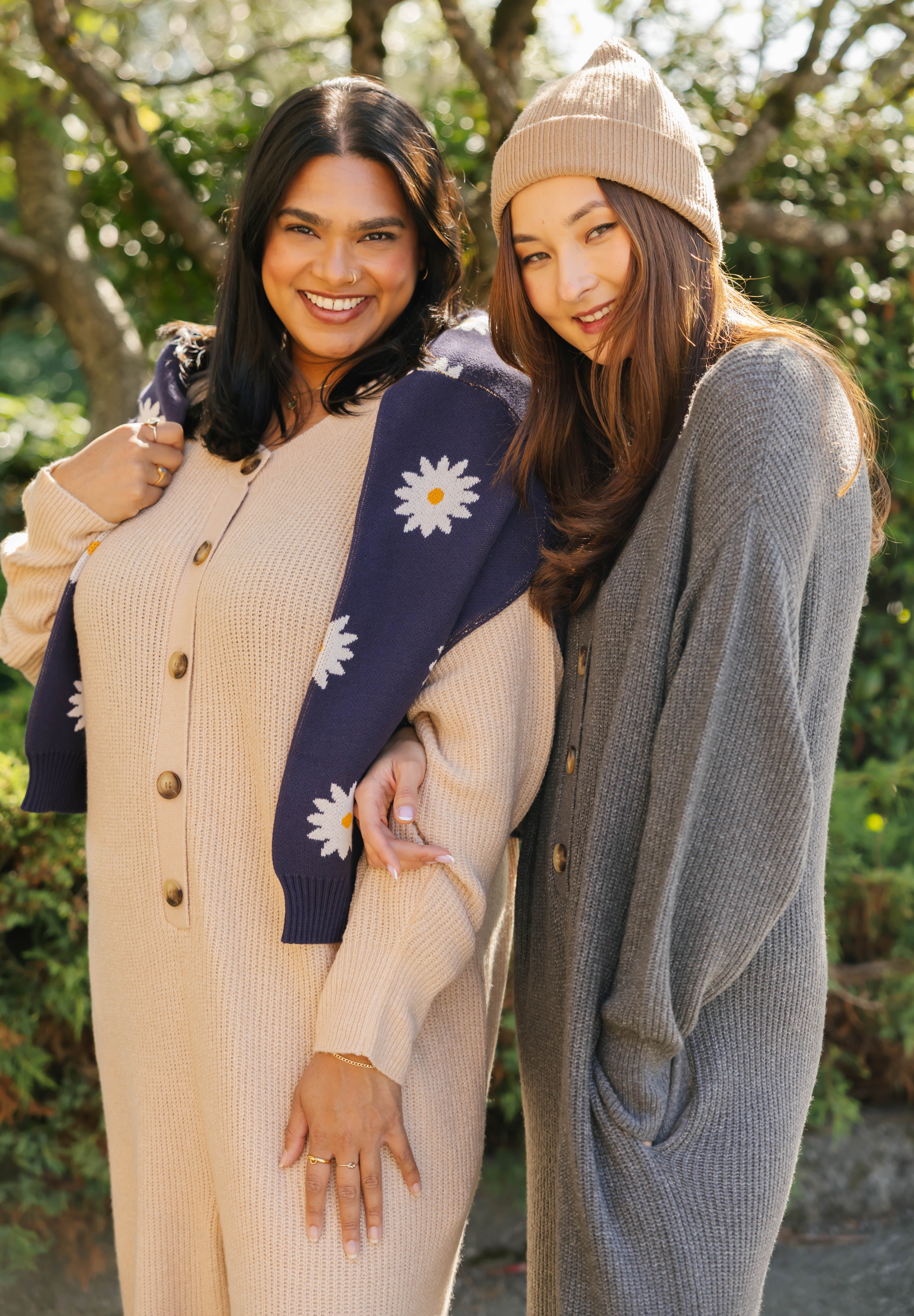 Millie Ribbed Wide Leg Romper in Heather Charcoal