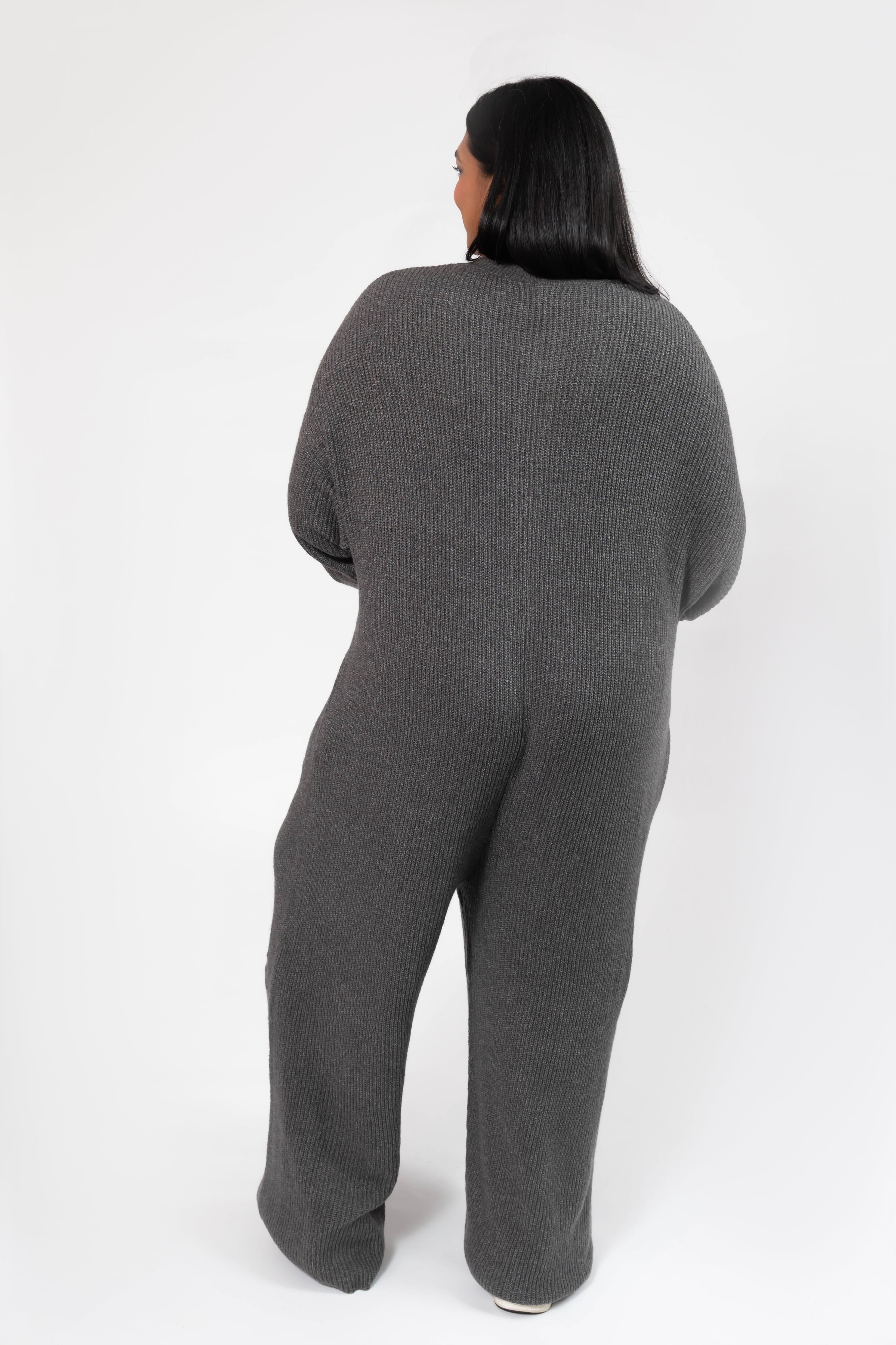 Millie Ribbed Wide Leg Romper in Heather Charcoal