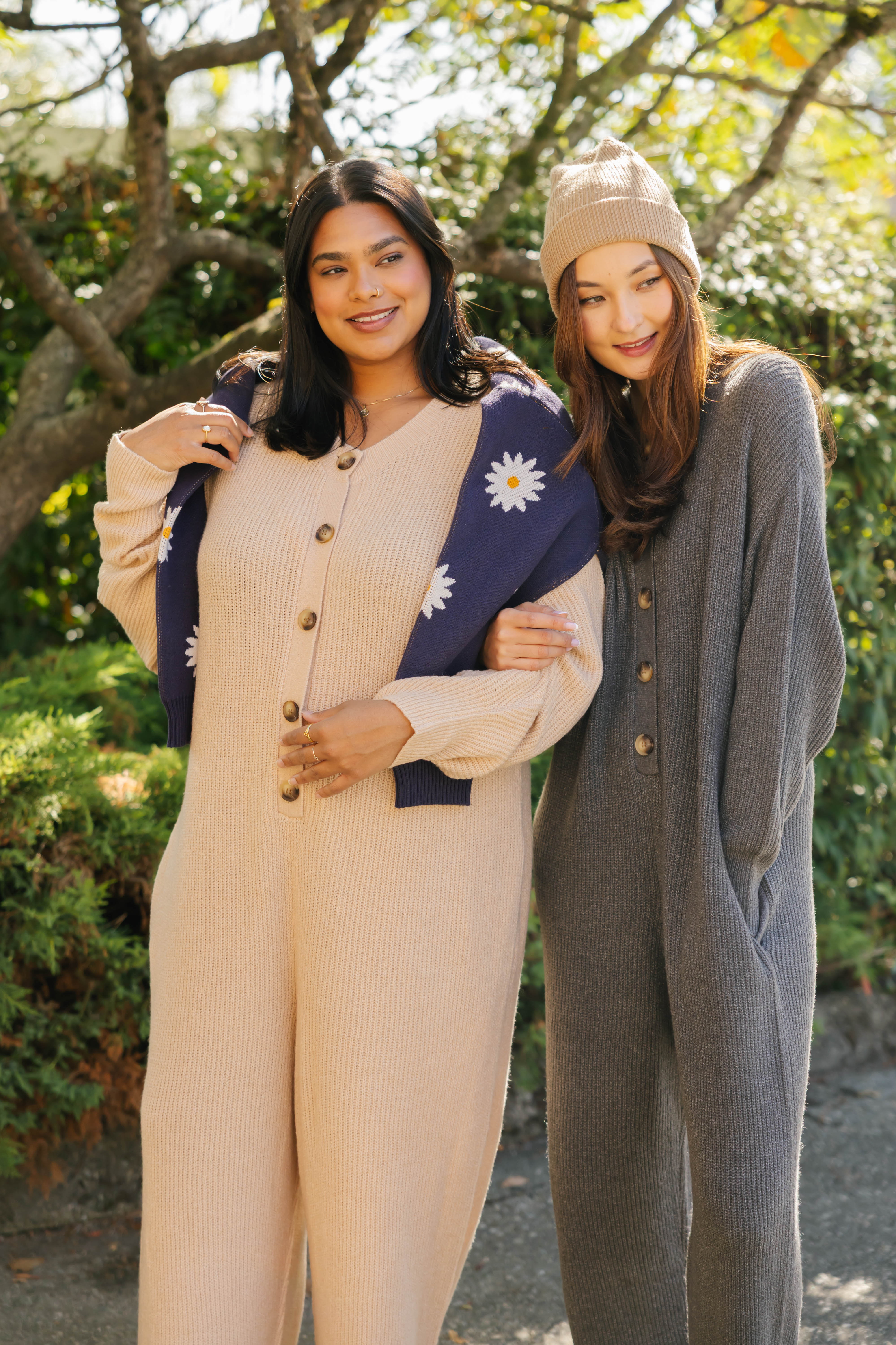 Millie Ribbed Wide Leg Romper in Toasted Beige