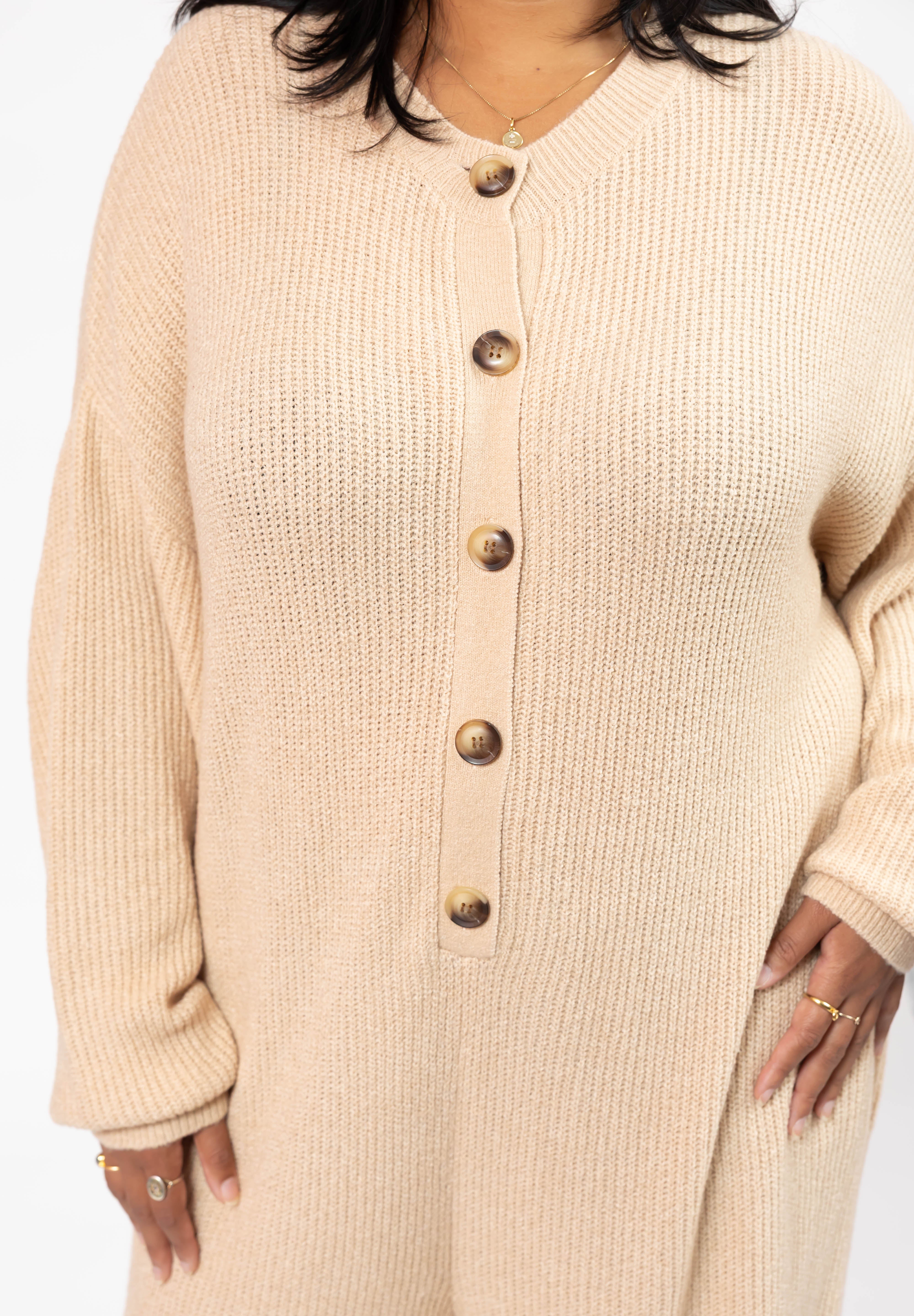 Millie Ribbed Wide Leg Romper in Toasted Beige