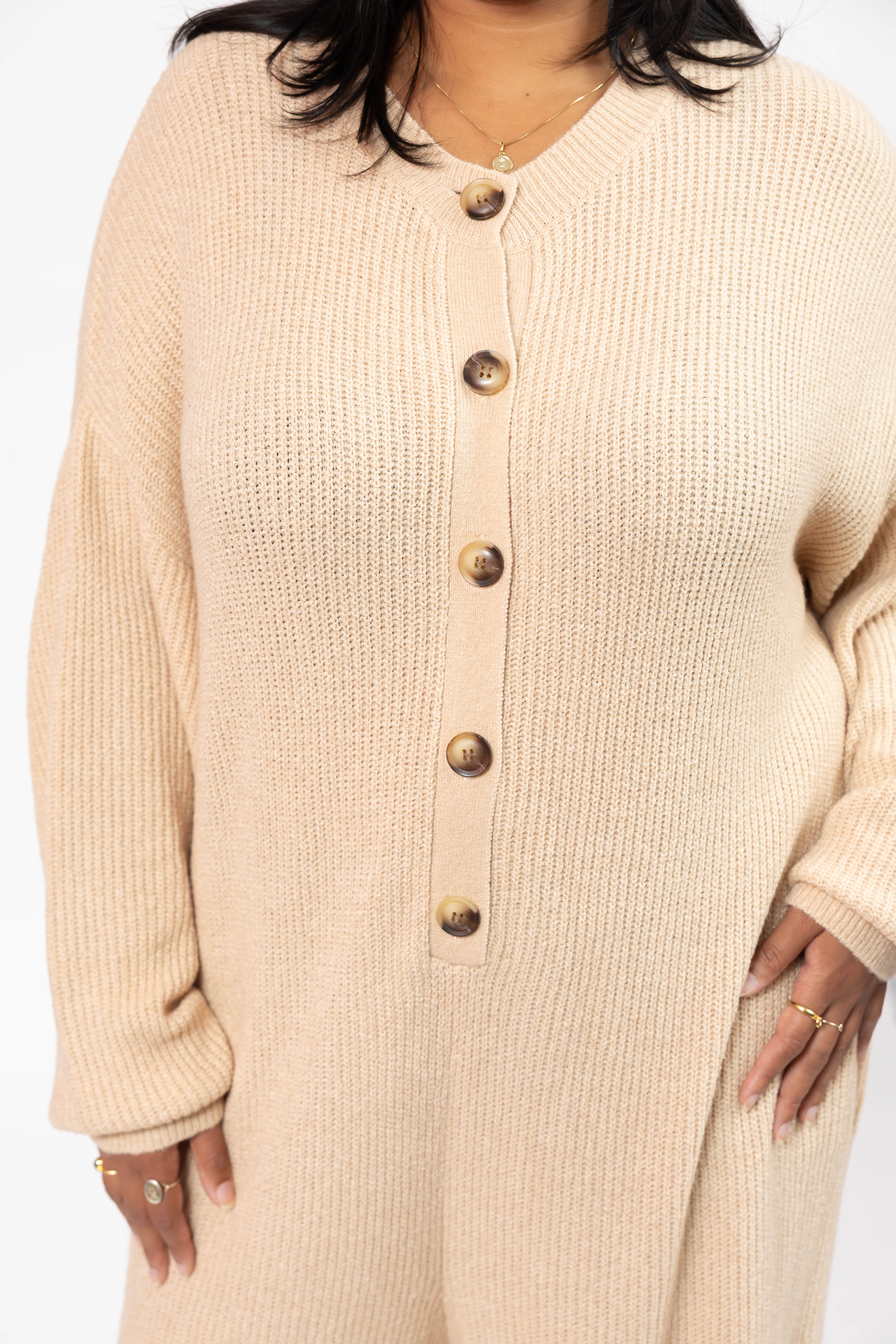 Millie Ribbed Wide Leg Romper in Toasted Beige