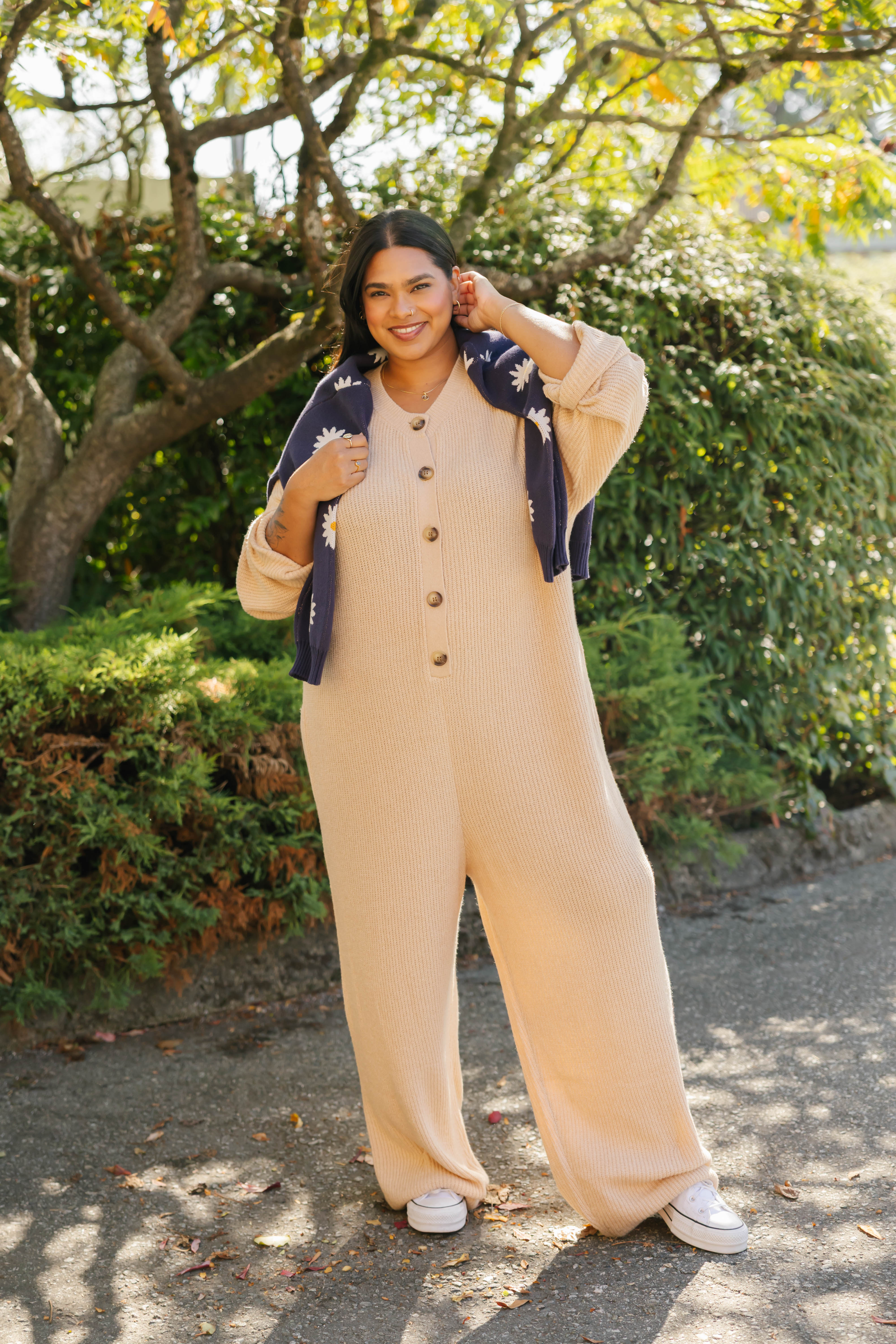 Millie Ribbed Wide Leg Romper in Toasted Beige