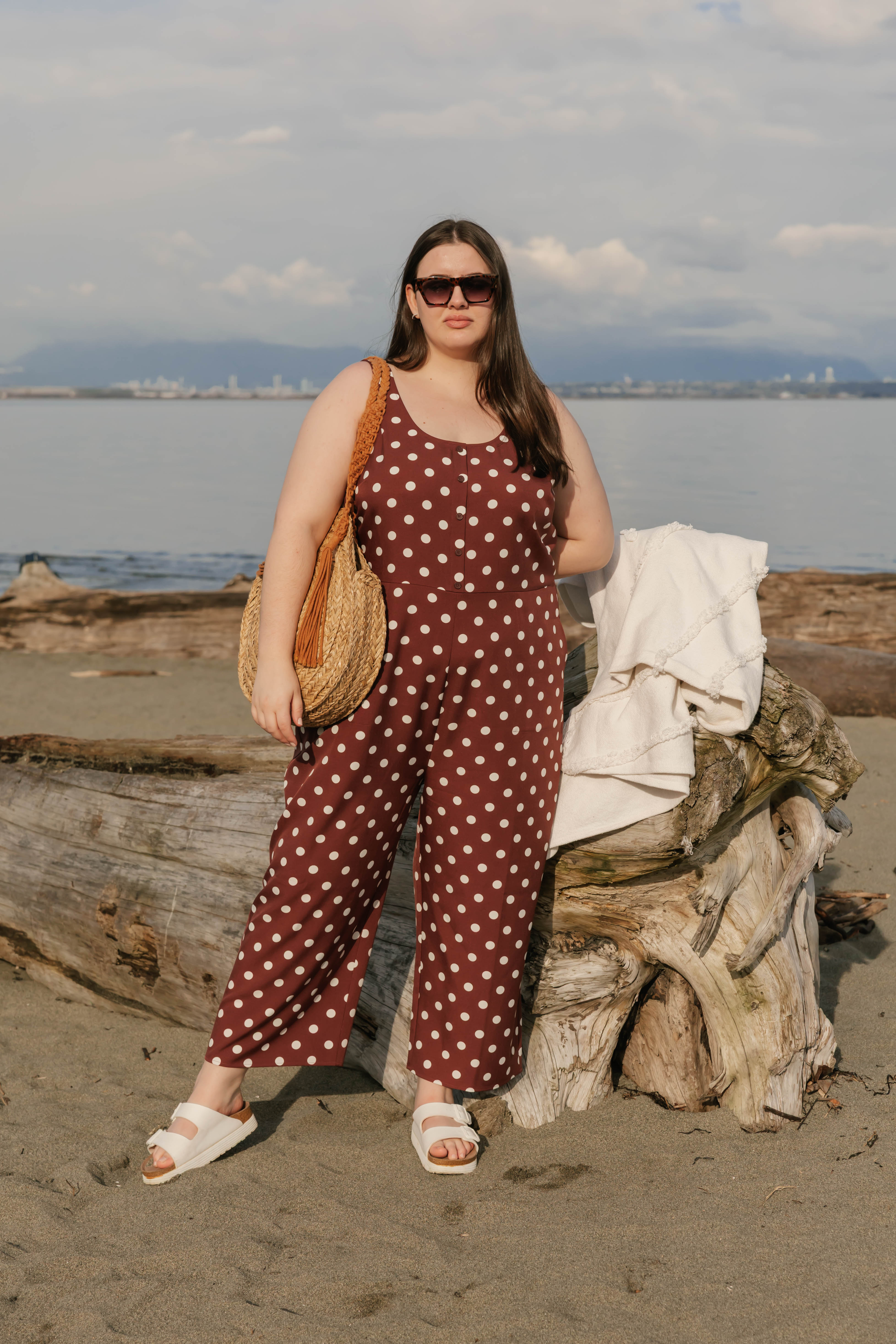 Lucy Polka Dot Cropped Romper in Warm Brown